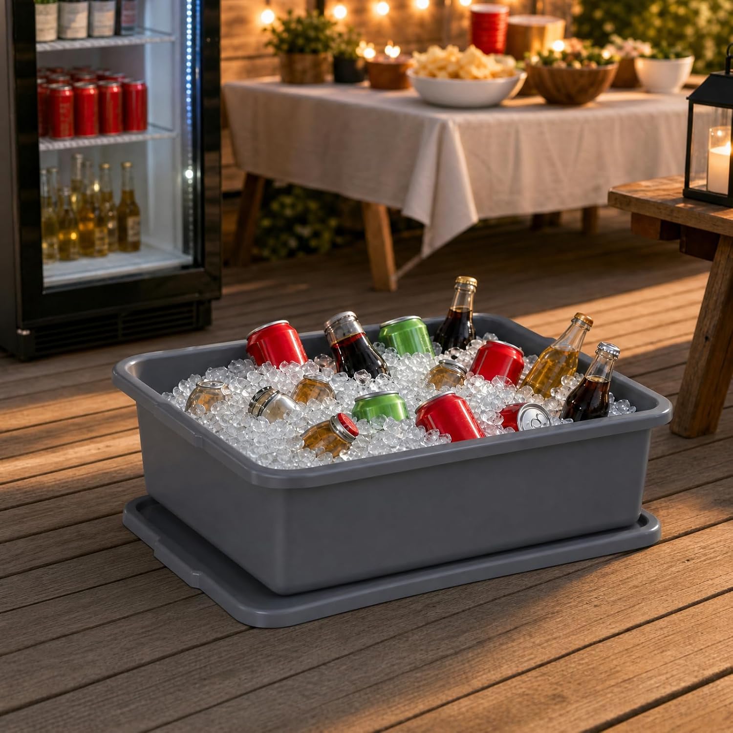 13 L Grey Bus Tubs with Lids, Set of 3 Rectangle Utility Dish Tub