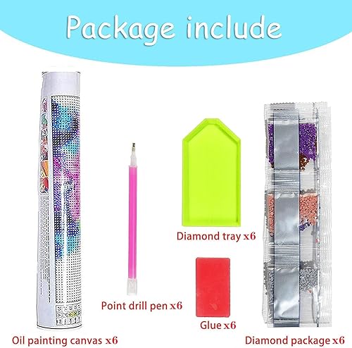 Miniatura 6 de MjhRcll Paquete de 6 kits de pintura de diamantes para adultos, kits de arte de diamantes de otoño 5D para adultos, principiantes, redondos,