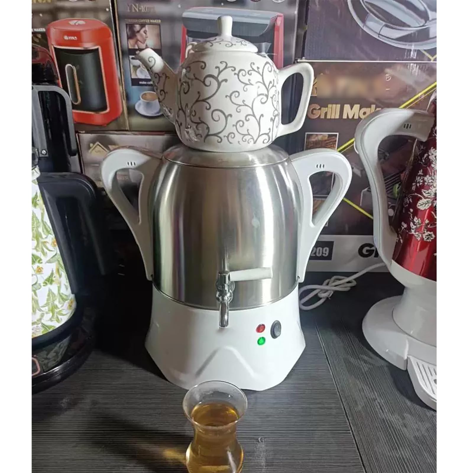 Elektryczny turecki zaparzacz do herbaty, dzbanek ze stali nierdzewnej 3L, ceramiczny czajnik 1L, samowar elektryczny, z funkcją utrzymywania ciepła, do kawy (Black)