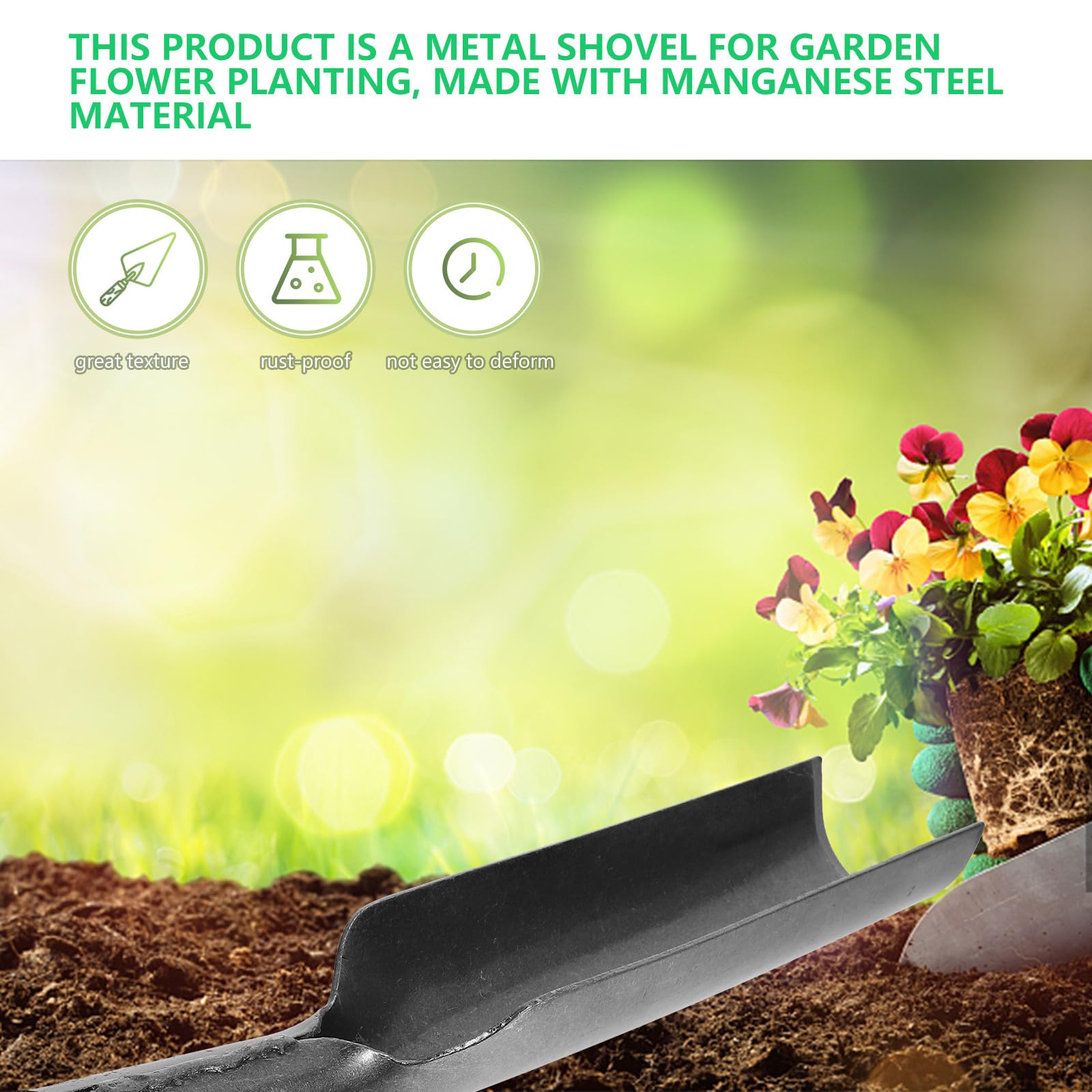 Pala da Giardino in Acciaio al Manganese Manico Ergonomico Attrezzo per Piantare e Scavare per Orto e Uso Esterno