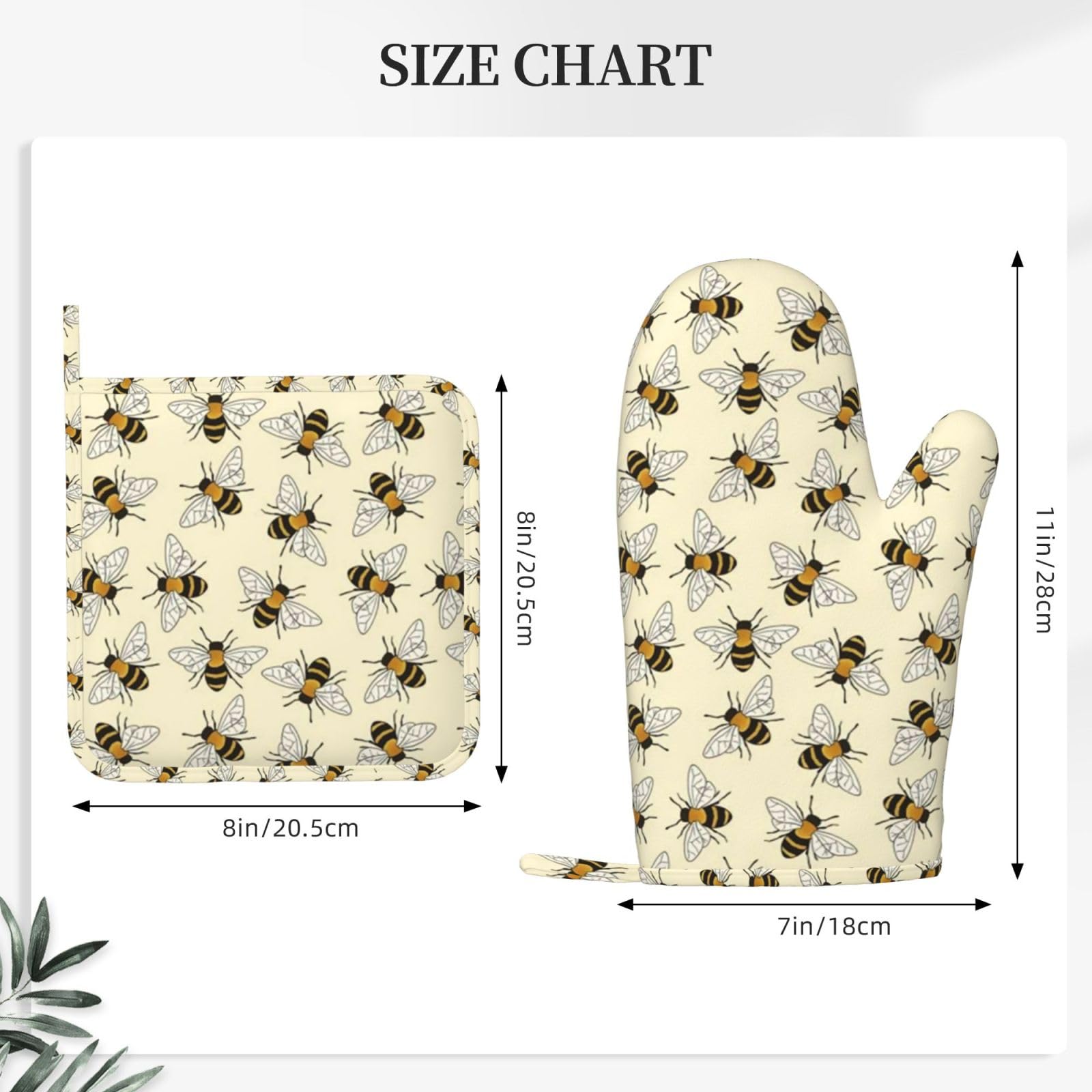 Happy Busy Bees - Juego de guantes de cocina de silicona, antideslizantes, resistentes al calor, para cocinar, asar a la parrilla, 4 manoplas de cocina