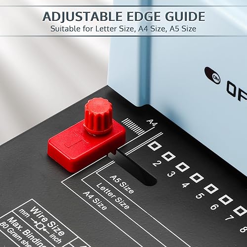 Miniatura 4 de OFFNOVA Máquina de encuadernación de alambre, perfora 12 hojas, 34 agujeros cuadrados, encuadernación de 120 hojas con margen lateral ajustable,