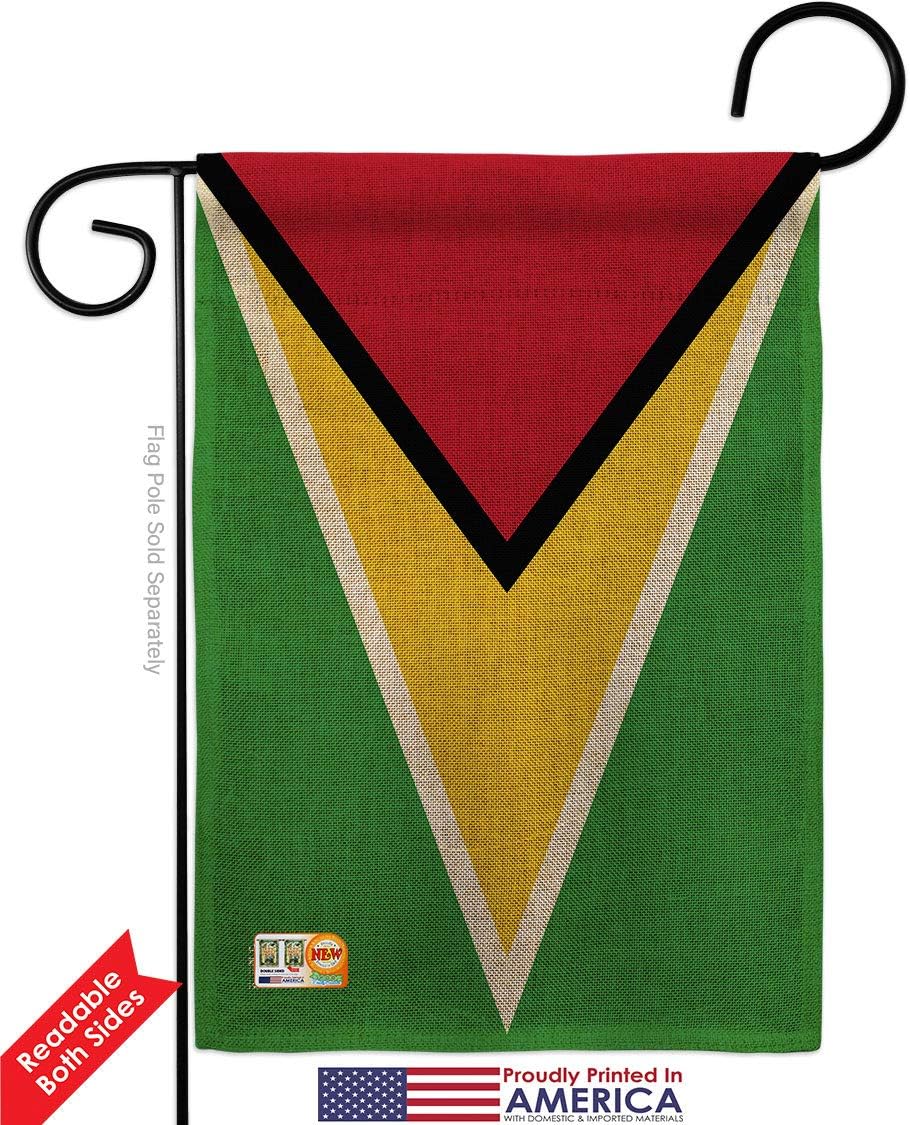 Guyana Burlap Garden Flag Set Wall Holder Regional Nationality Nation International World Country Particular Area Small Decorative Gift Yard House Banner Double-Sided Made In USA 13 X 18.5