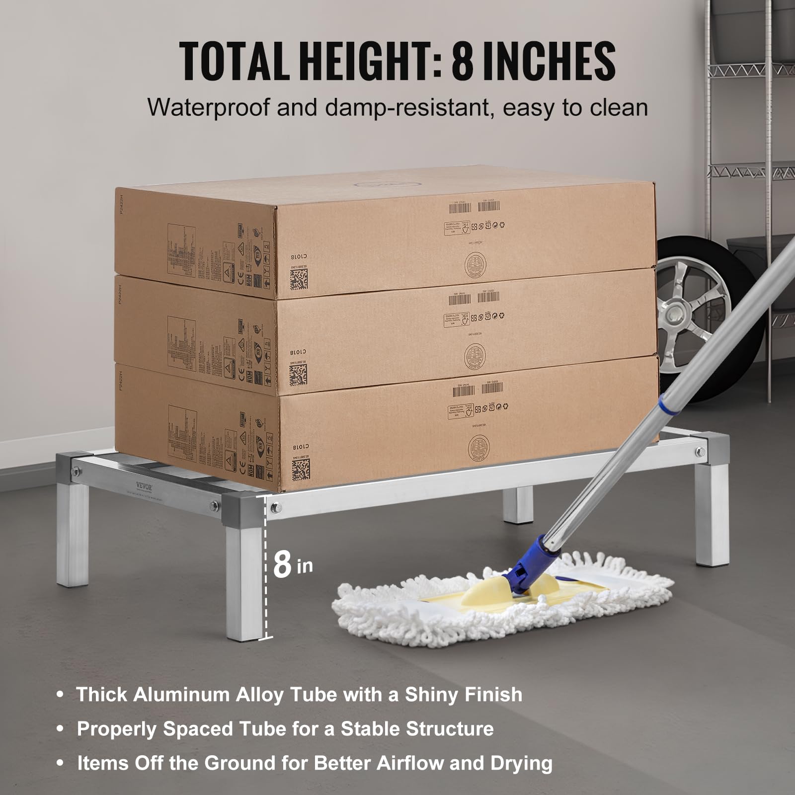 VEVOR Rack de Calage en Aluminium, 91,4x50,8x20,3 cm, Support de Stockage Commercial, Capacité de Charge 454 kg, Assemblage Facile, pour Rangement Aliments au Sol, dans Restaurants, Cuisines, Garages