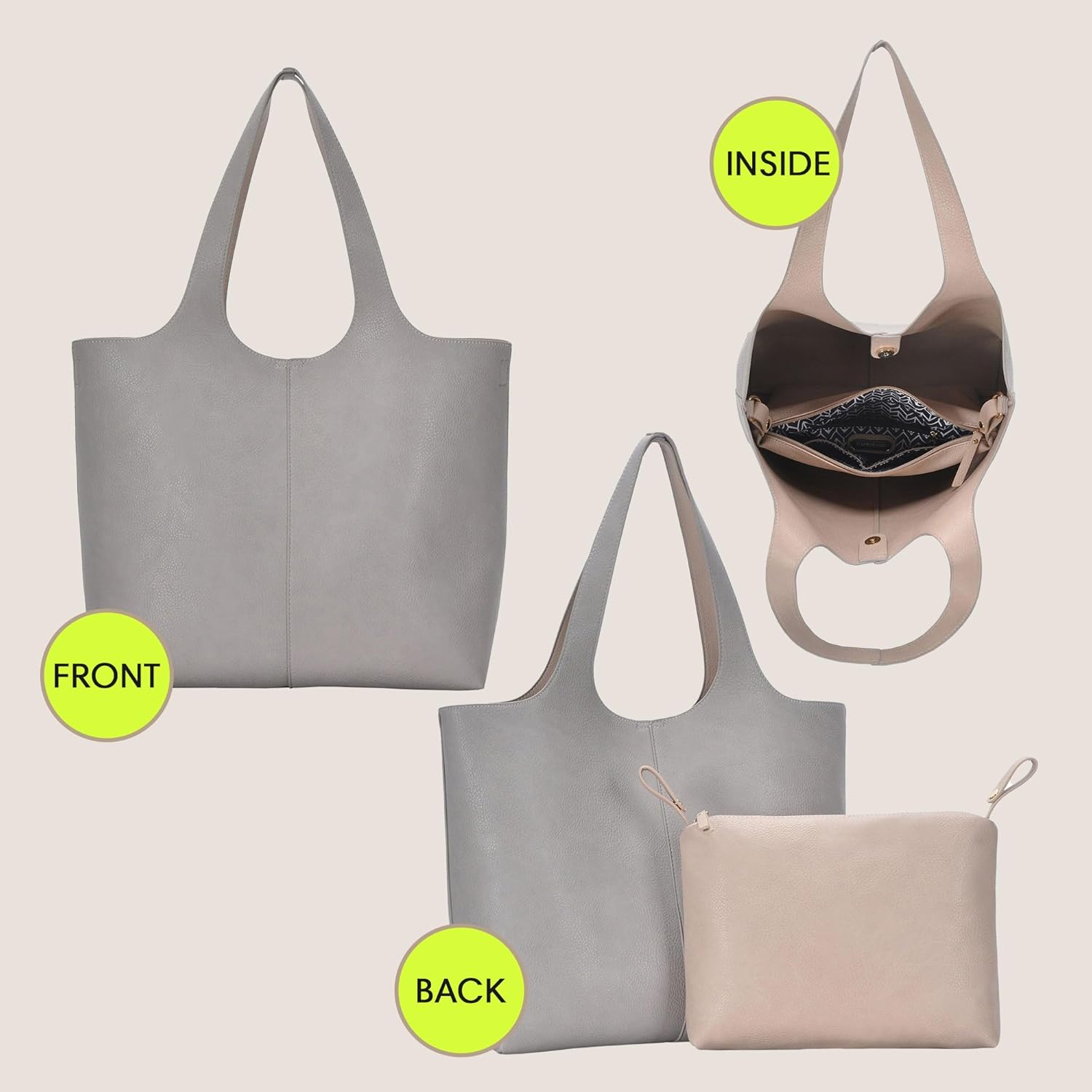 Madison West Elle Tote | Vegan Leather Tote Bags for Women with Double Handles and Scoop neck | 17.5" L x 6" W x 13" H