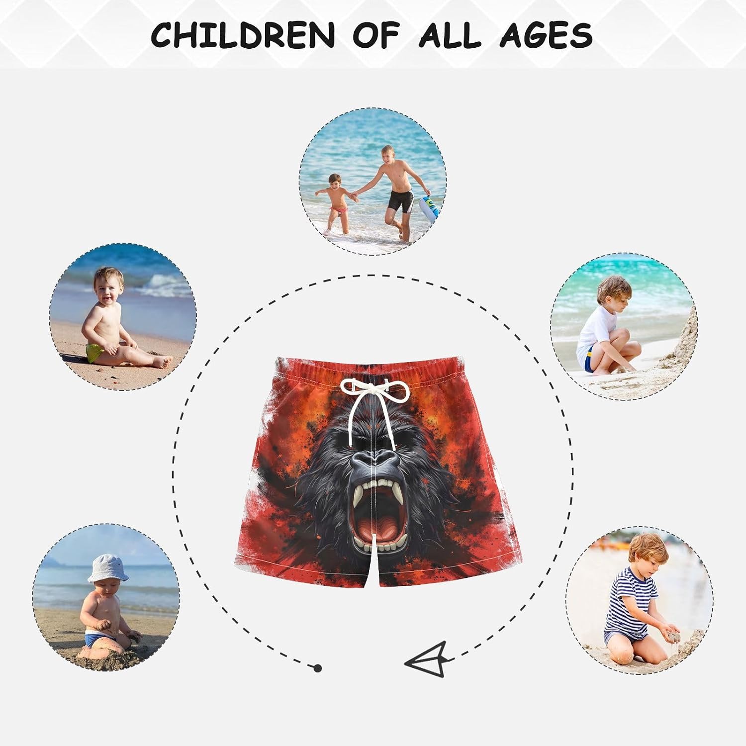 Boys Swim Trunks King Kong Furious Toddler Swim Shorts Little Boys Quick Dry Beach Board Shorts
