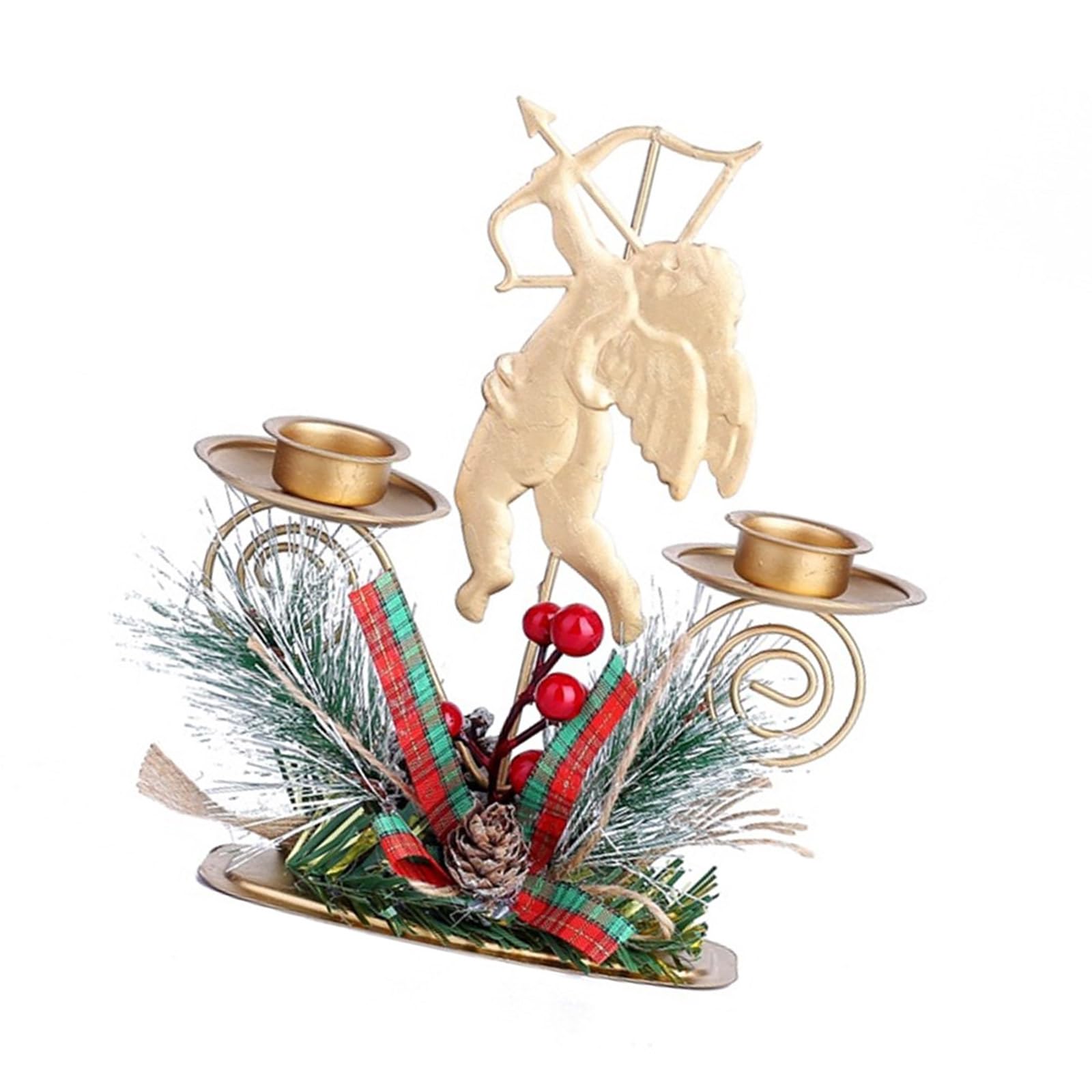 Tsophreniq C Metal Hristmas Holder Festival 2 Pillar Andlestick With Berries Bowknot And Pine Nut For Holiday Decors Pillar Andlestick