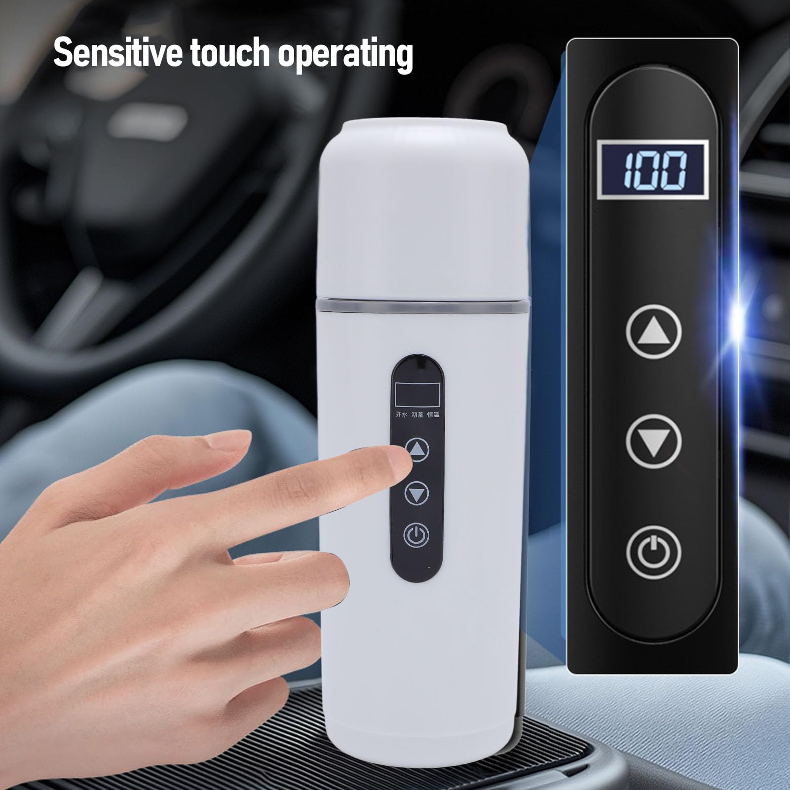 OMABETA 1PCS 500 Ml de Chauffage de Voiture, Tasse de Chauffage de Voyage Portable Kettle 12V 24V, Tasse de Chauffage en Acier Inoxydable pour Camion de Voiture (Blanc)