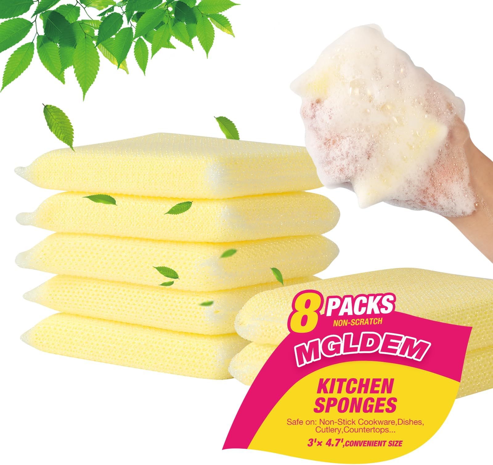 8 Pads Kitchen Sponges All-Purpose Non Scratch Dish Sponge，Multipurpose Used for Cleaning Kitchen Pans, Tableware, and Non Stick Cookware MGLDEM