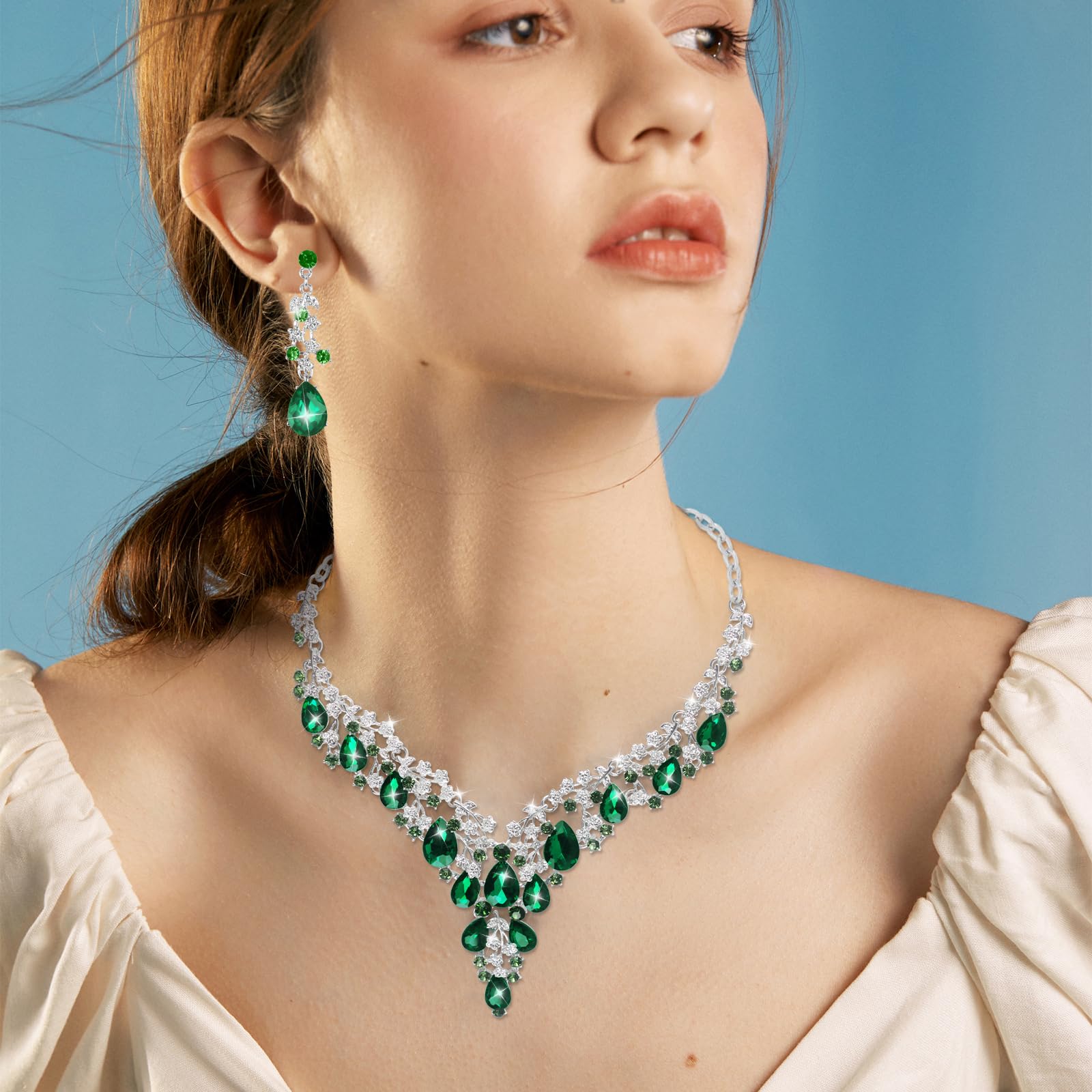 Teardrop Cluster - Set di 2 gioielli da donna, con cristalli e orecchini di strass, per matrimoni, balli