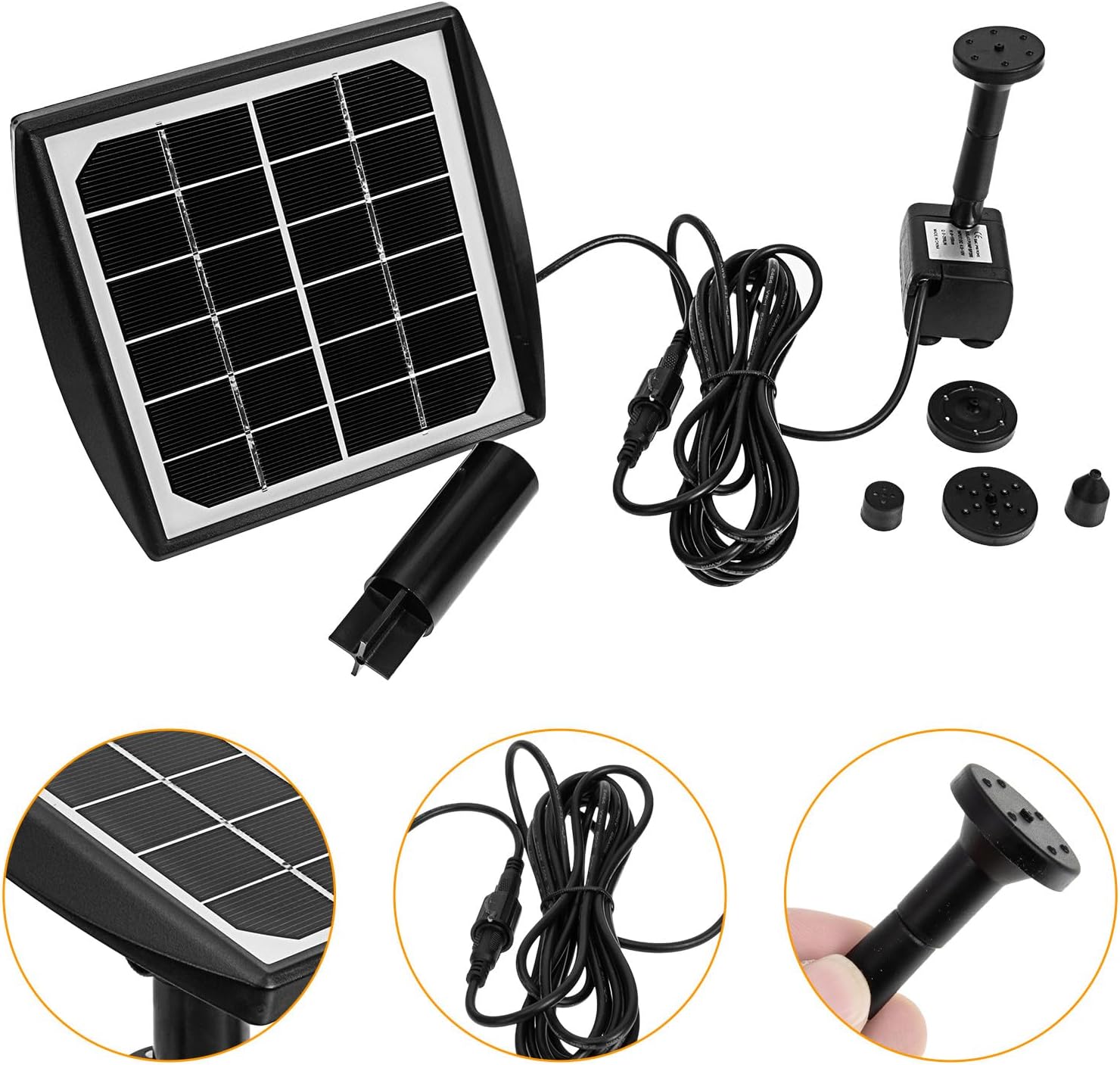 Solar Fountain Pump Kit for Garden and Pond Outdoor Décor, Solar-Powered Submersible Water Fountain with Nozzle, Pool Sprinkler for Home Landscape