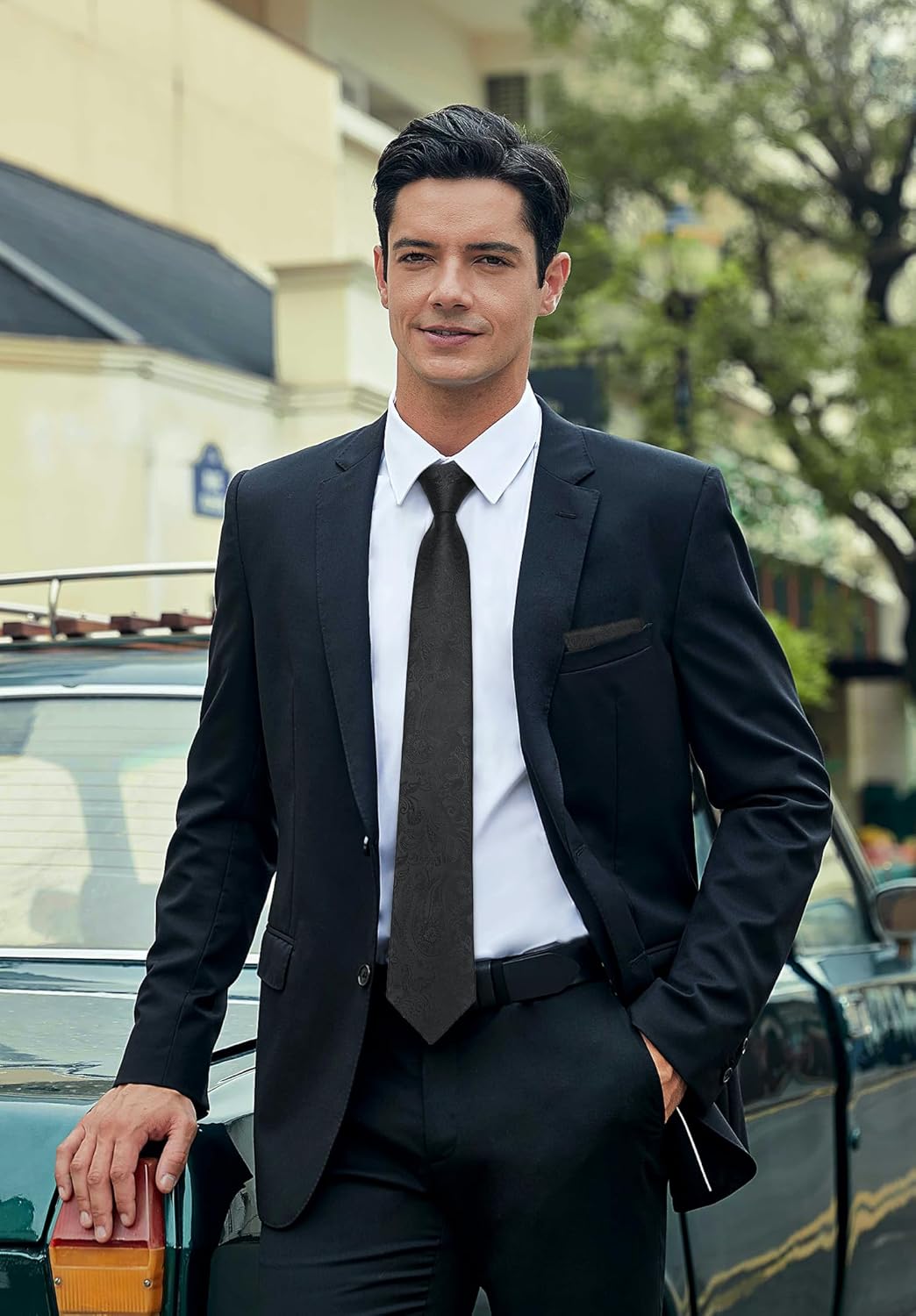 HISDERN Pre Tied Ties for Men Paisley Solid Striped Necktie and Pocket Square Cufflinks Set Formal Wedding Neck Tie - Image 5