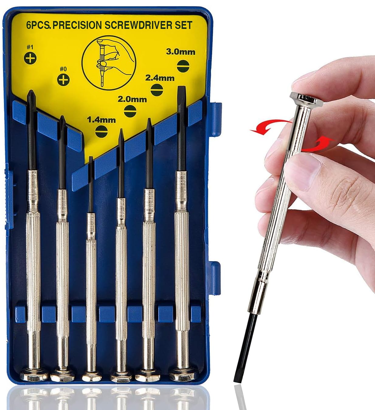 ReeMoo 6Pcs Mini Screwdriver Set, Eyeglass Repair Screwdriver, Precision Screwdriver Sets, including 6 Different Sizes of Flat Head and Philips Screwdrivers, for Watch, Jewelry, and Electronic Repairs