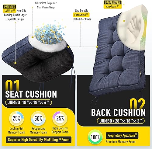 Miniatura 2 de SUNROX FadeShield - Cojines de espuma viscoelástica para mecedora, resistentes al agua, antideslizantes, duraderos, juego de cojines de asiento y