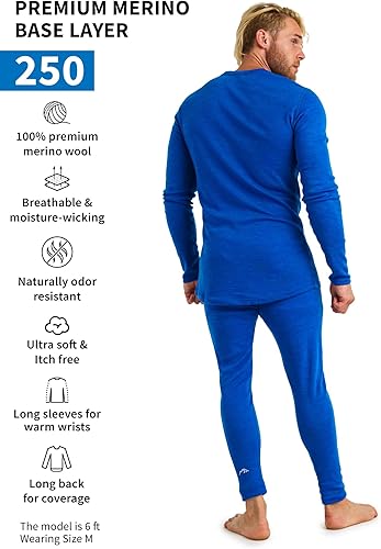 Miniatura 2 de Merino.tech Conjunto de capa base de lana merino para hombre, peso medio, pesado, ropa interior térmica de lana merino para hombre, parte superior