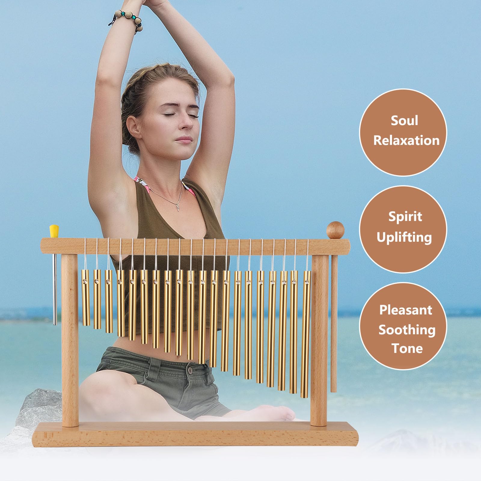 LIEKE Tisch-Windspiel, Handspiel, Klangheilungsinstrument, 20 Töne | Klarer, angenehmer Klang für Zen, Yoga, Meditation, Achtsamkeit, Entspannung, Klang, Badetherapie, Heimdekoration