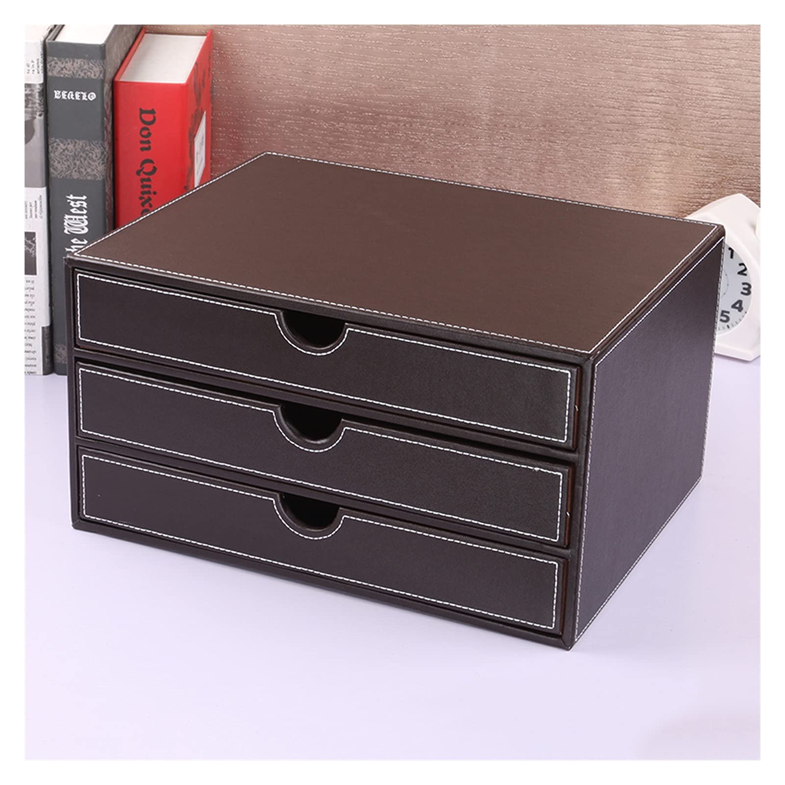 Organiseur de bureau en cuir noble, boîte de rangement de fichiers raffinée