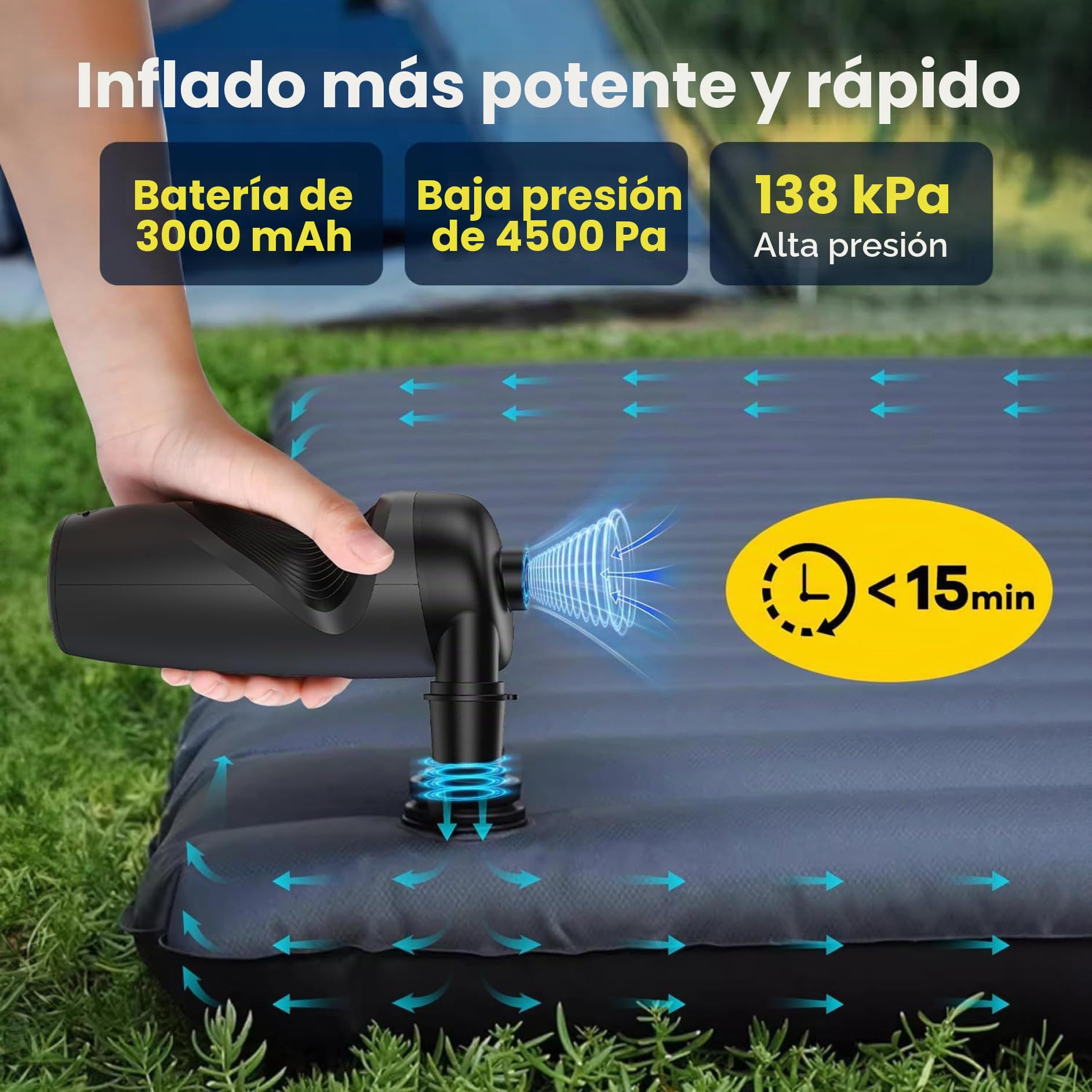 Bomba para Tabla de Paddle Surf, portátil, inalámbrica, pequeña, de 6, 2 x 6, 2 x 15, 4 cm, con Carga Tipo C, para Uso doméstico y Exterior.