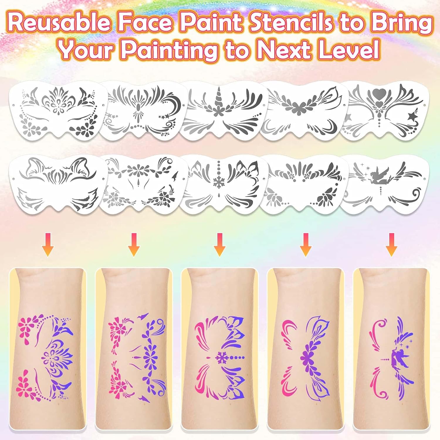 Professional 69 Colors Face Painting Kit for Kids – Washable Skin Watercolor Non-Toxic Body Paint Face Glitter Makeup Palette with Stencils, Gems, Brushes– for Kids Party Cosplay Halloween FX - Image 5