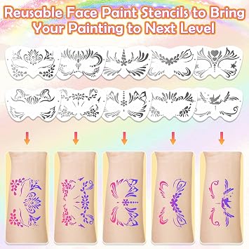 Professional 69 Colors Face Painting Kit for Kids Washable Skin Watercolor Non-Toxic Body Paint Face Glitter Makeup Palette with Stencils, Gems, Brushes for Kids Party Cosplay Halloween FX