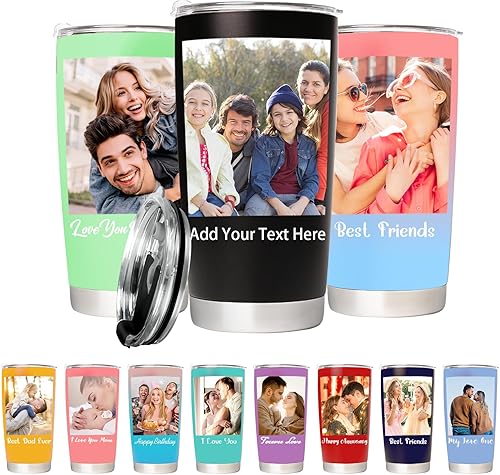 Miniatura 4 de Vaso de fotos personalizado de 20 onzas con nombre de texto, vaso de acero inoxidable personalizado para café con tapas, regalos de cumpleaños