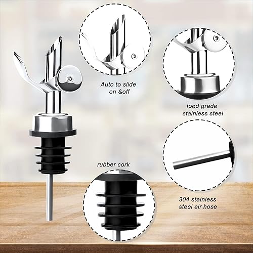 Miniatura 3 de 8 piezas de vertedores de botellas de licor de acero inoxidable con peso boquillas abatibles automáticas para un vertido preciso, a prueba de fugas