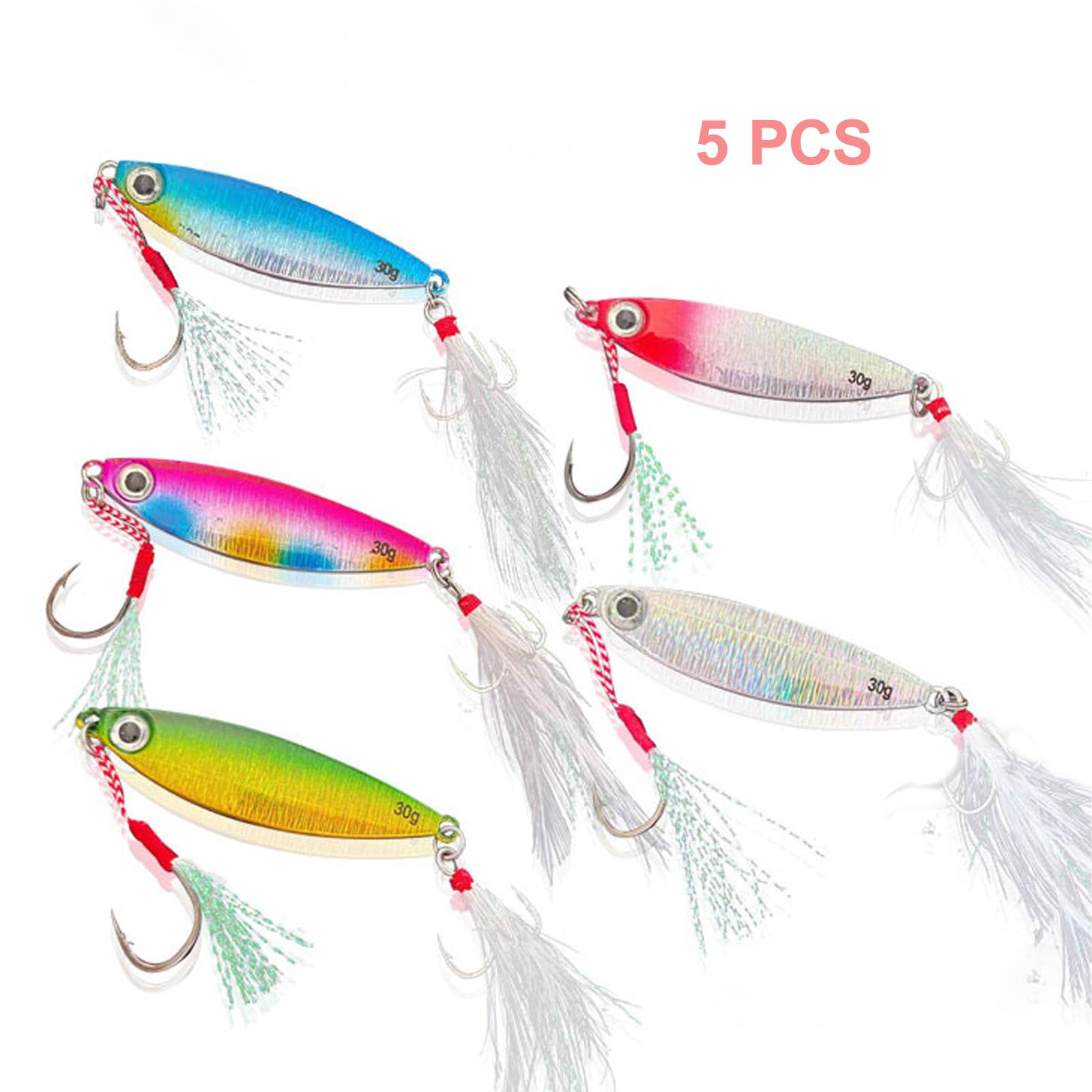 5 Piezas Señuelos de Pesca de Metal, 30g, Cebos Artificiales Para Mar, Cucharas Que se Hunden, Lentejuelas Cebo, Para Trucha, Perca, Lucio