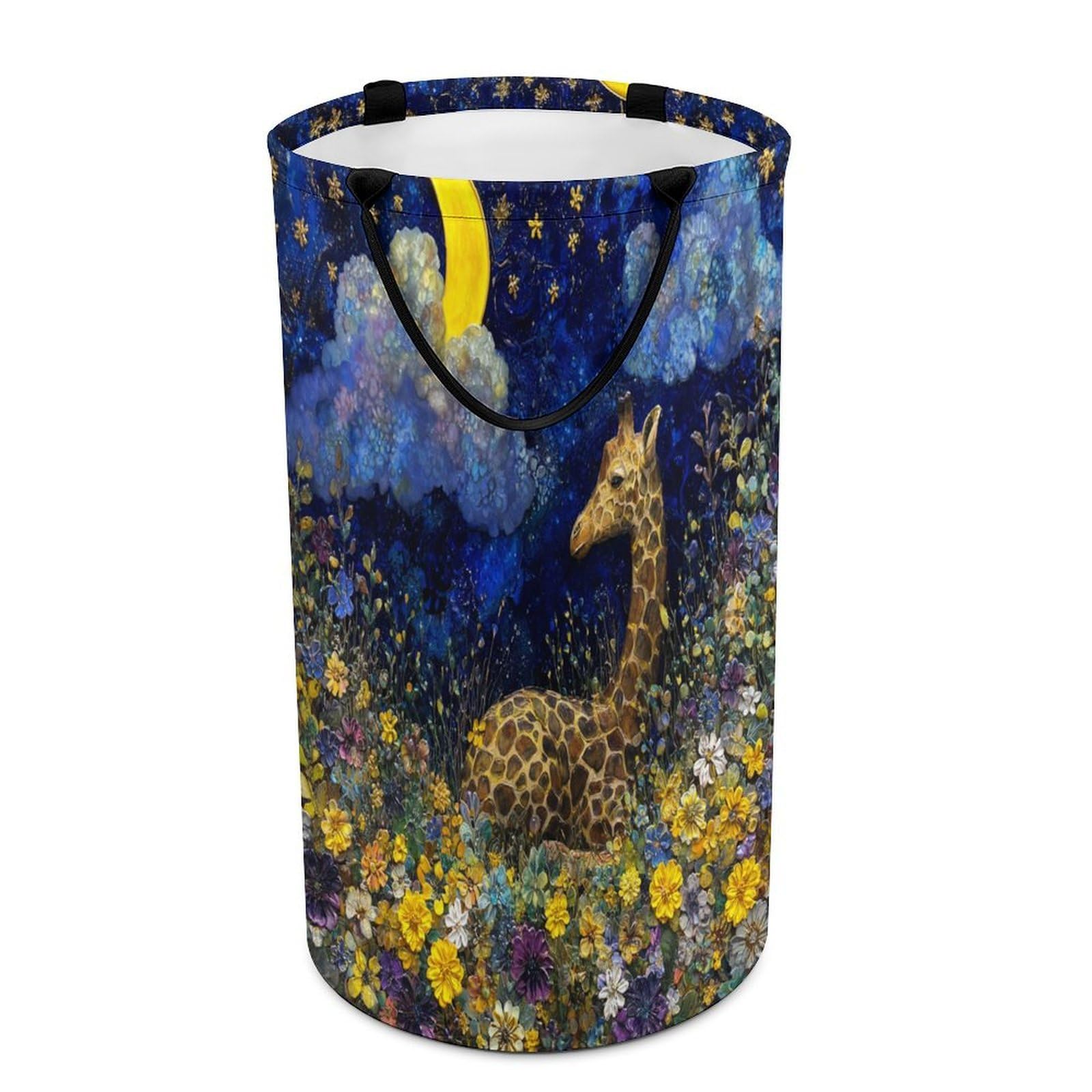 LUYYSKY Rustic Abstract Cute Giraffe Collapsible Dirty Clothes Basket, Classic Watercolor Starry Sky Animals Giraffes Plants Daisies Flowers Portable Clothes Storage Basket