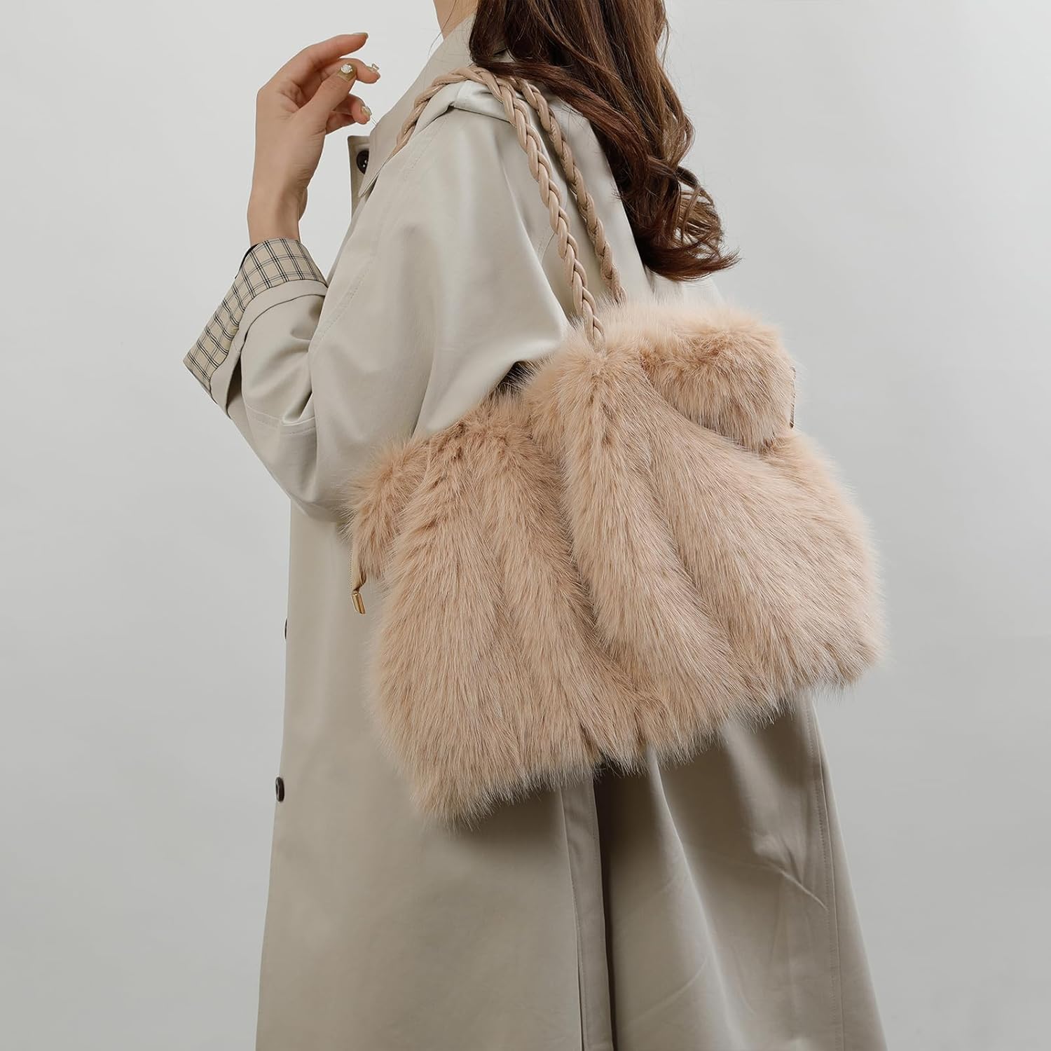 Furry Purse Winter Fluffy Bags for Women Fuzzy Tote Bag Handbags Faux Fur Bag Fluffy Shoulder Crossbody Bag - Image 2