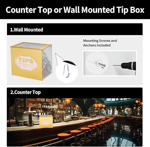 Miniatura 5 de Yamahiko Tarro de puntas acrílicas para dinero, caja de puntas doradas para bares de barman, contenedor de dinero, músicos, restaurantes, conductor,