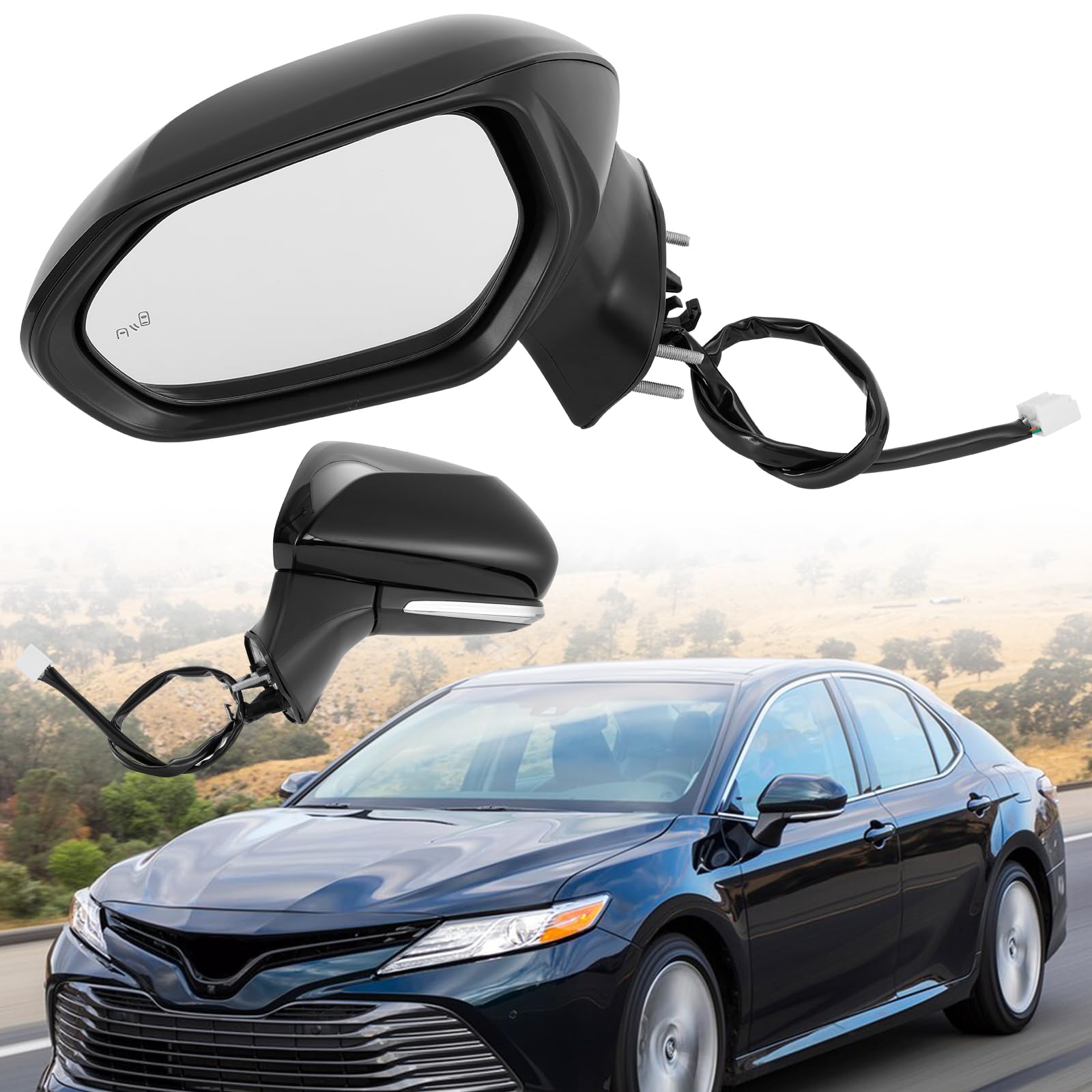 WonVon Left Driver Side Mirror Compatible for Toyota Camry 2018 2019 2020 2021 2022 2023, Mirrors with Blind Spot Detection | Heated | Turn Signal Light | Power Replace TO1320368, 87940-06840 (7 Pin)