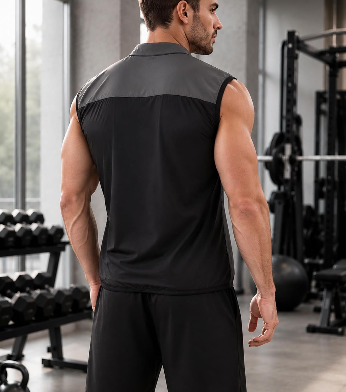 NINGMI Sauna Vest for Men Sweat Suit Sleeveless Zipper Shirt Tank Top Gym Training Workout Exercise Sport