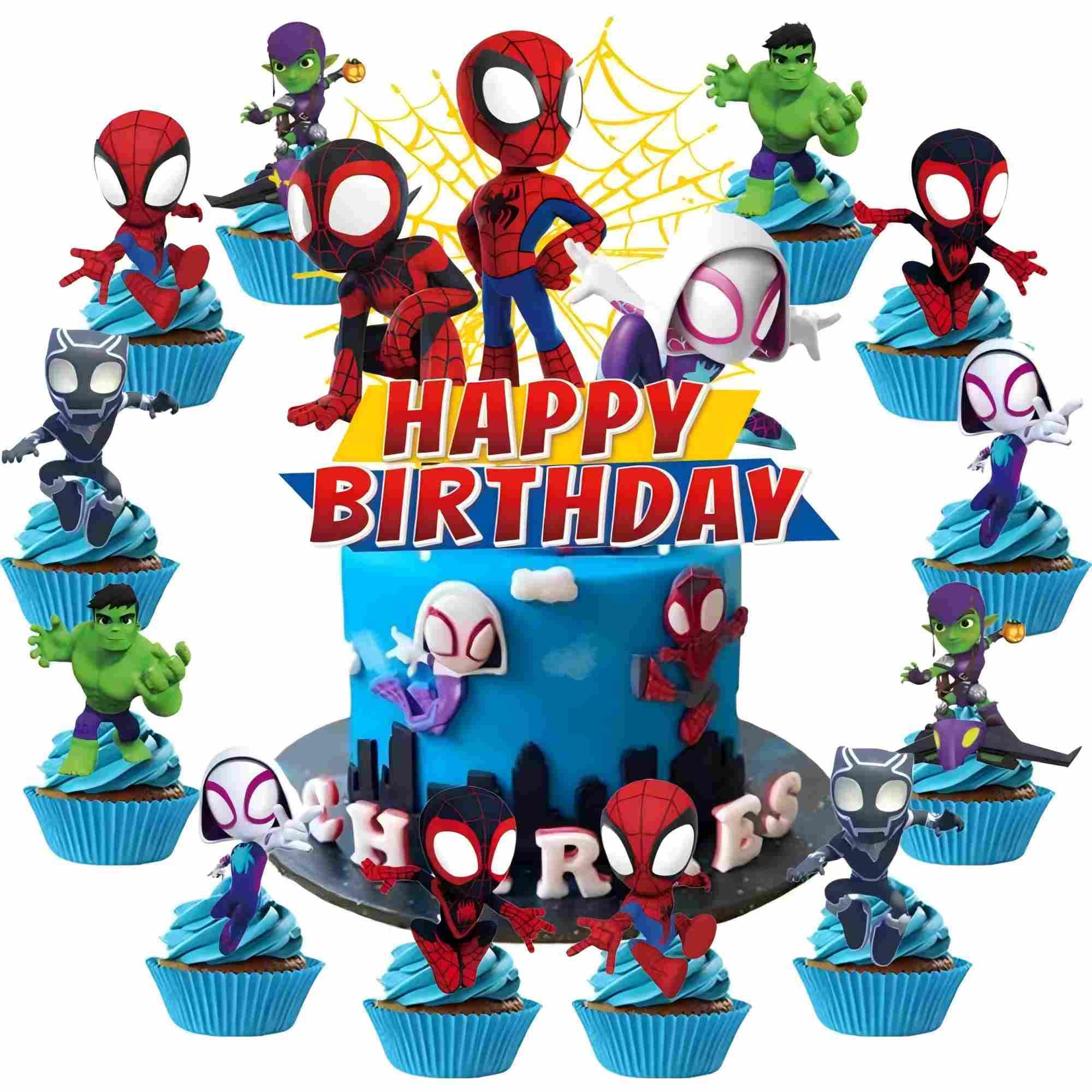 Photo 1 of 25 Pcs Spiders Movie Happy Birthday Cake Toppers, Cartoon Style Cake Decorations, Perfect for Birthday Parties, Themed Parties, and Other Celebratory Occasions