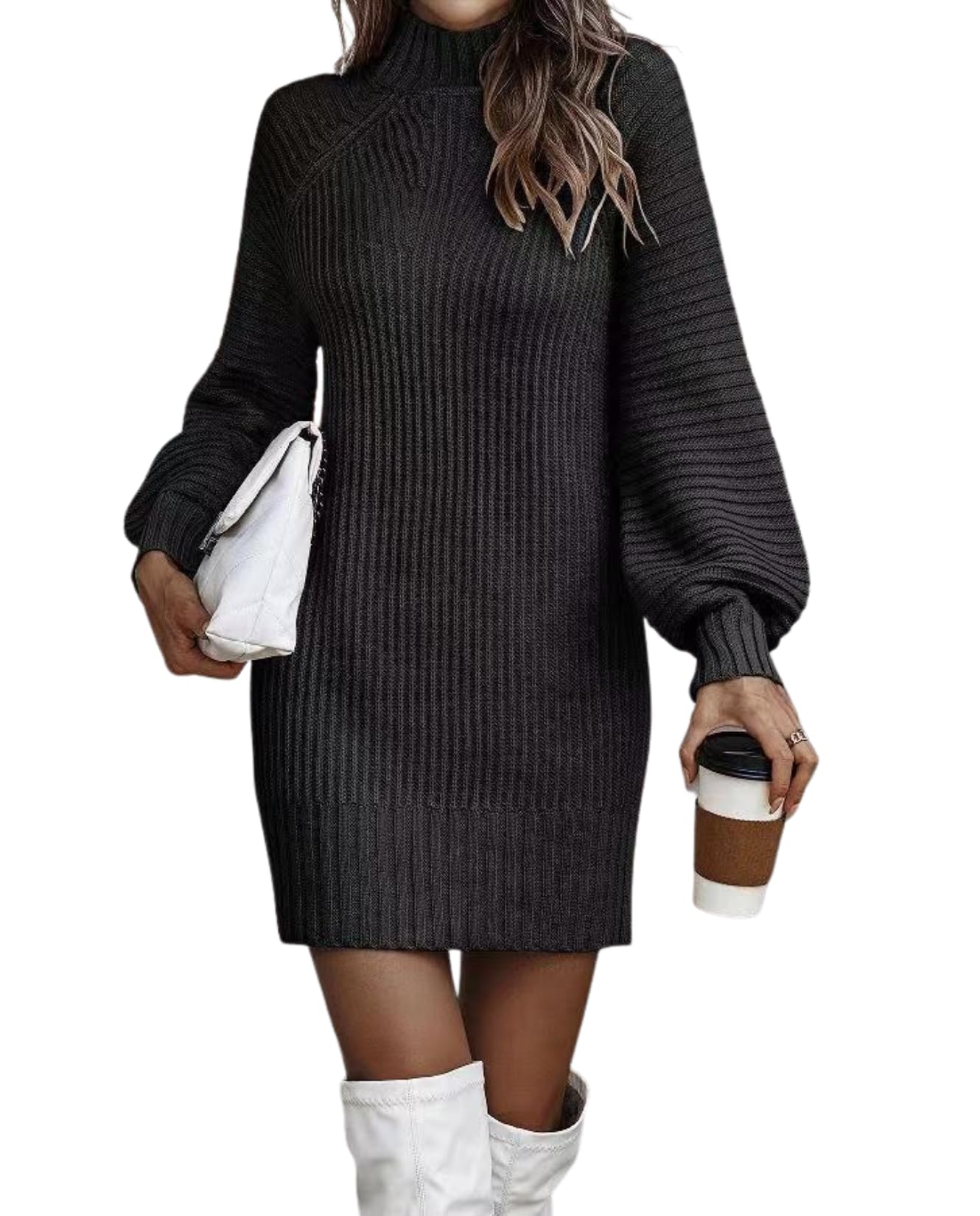 Womens Oversized Turtleneck Sweater Batwing Sleeve Ribbed Knit Loose Fit Long Sleeve Elegant Fall Winter Wear