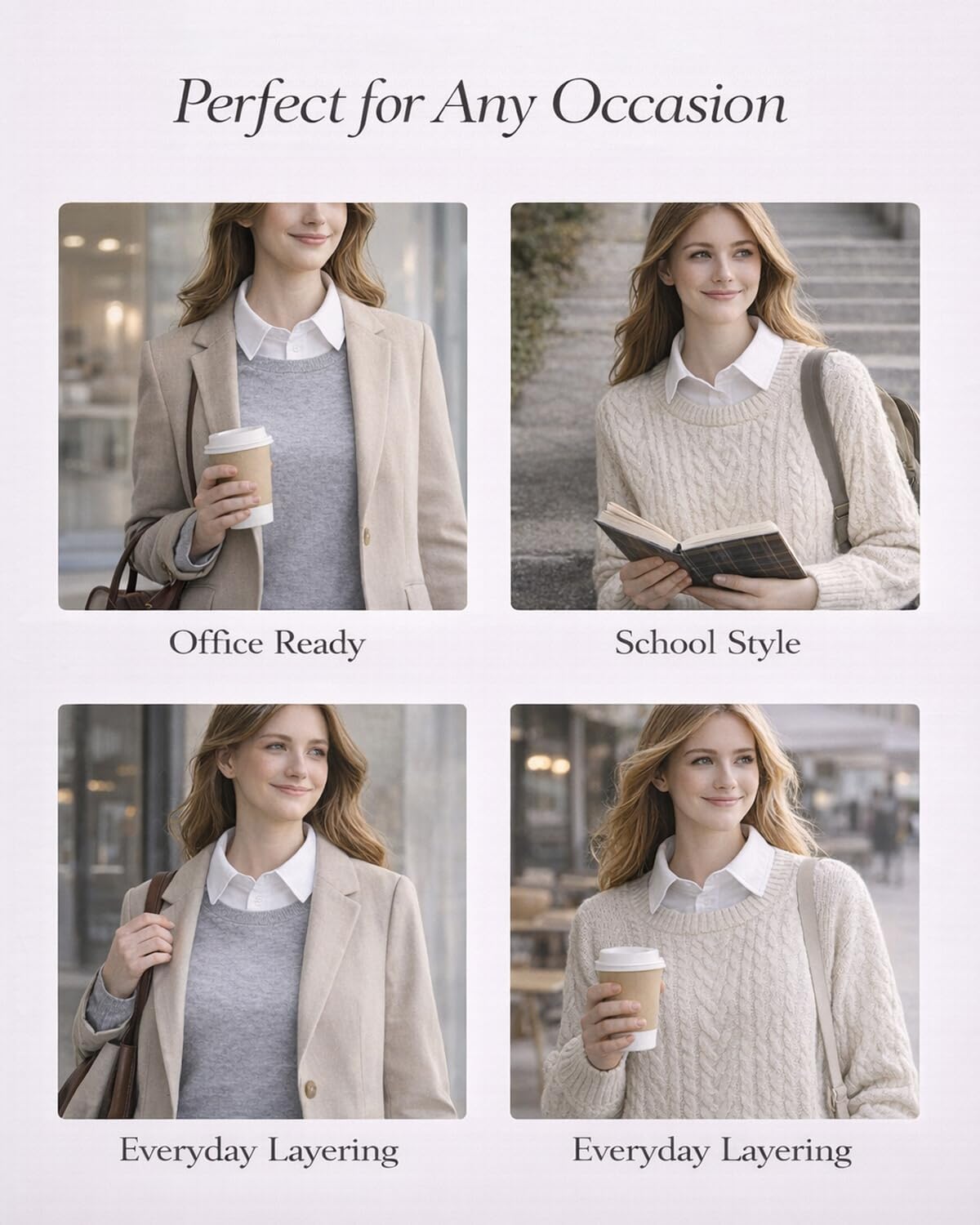 4 Pack Detachable Dickey Collar Blouse for Women, Fake White Collar Shirt, Faux Shirt Collared Bib for Under Sweater - Image 8