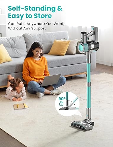 Miniatura 8 de Dzaki Aspiradora inalámbrica, aspiradora de palo con pantalla LED inteligente, 50 KPA 55 minutos aspiradoras para el hogar, potente succión,