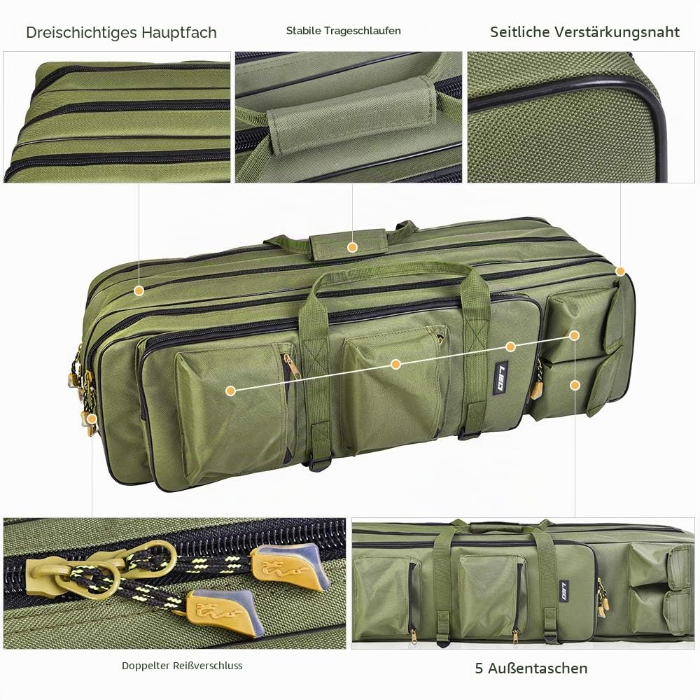 Outdoor 3 Schicht Angeln Tasche Rucksack 80 cm / 100 cm Angelrute Reel Tragetasche Angelrute Tackle Tasche Tragetasche Reisetasche,angeltasche mit Schultergurt
