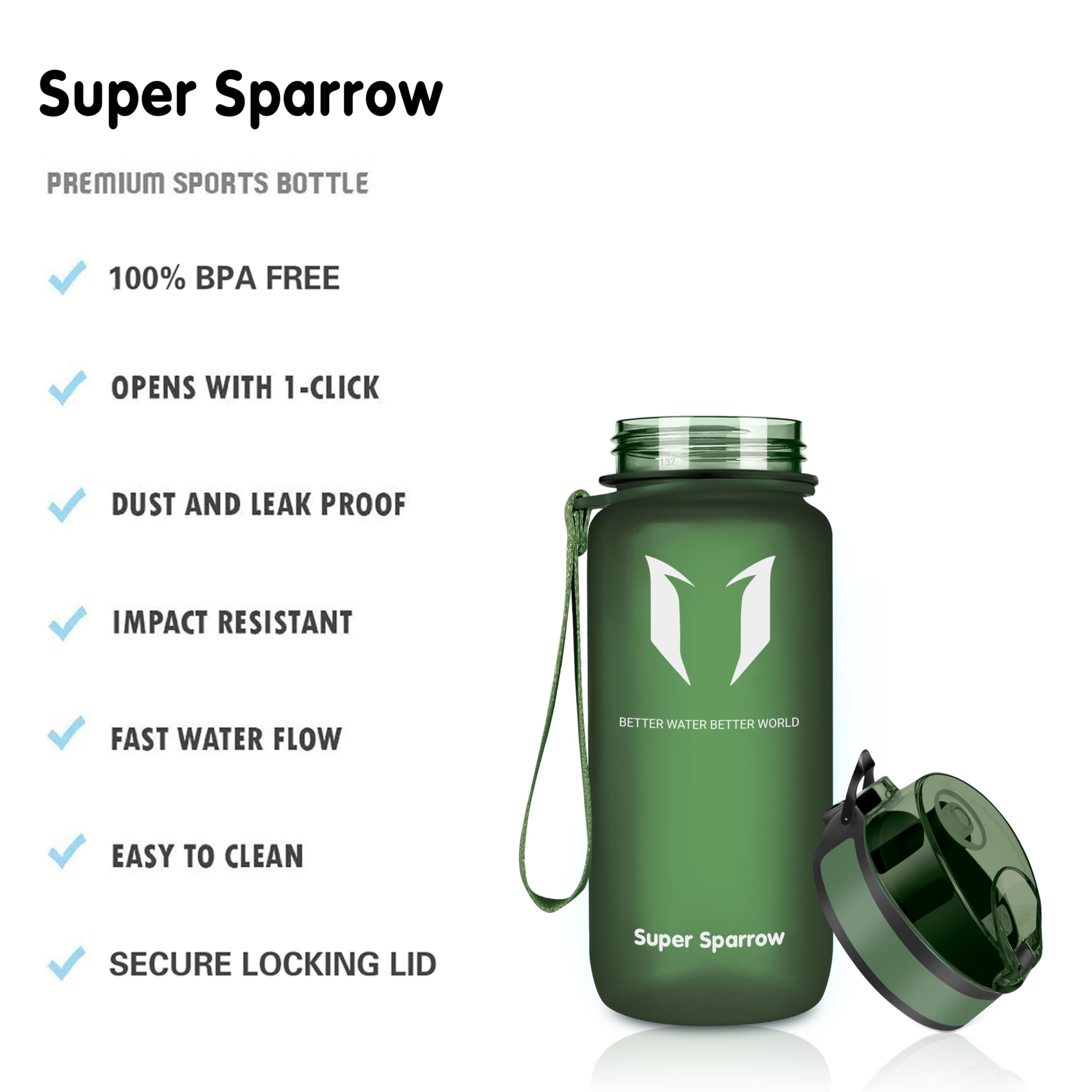 Super Sparrow Borraccia Sportiva & Bottiglia Bambini Senza Perdite - 350ml/500ml/750ml/1L/1.5L - Senza BPA