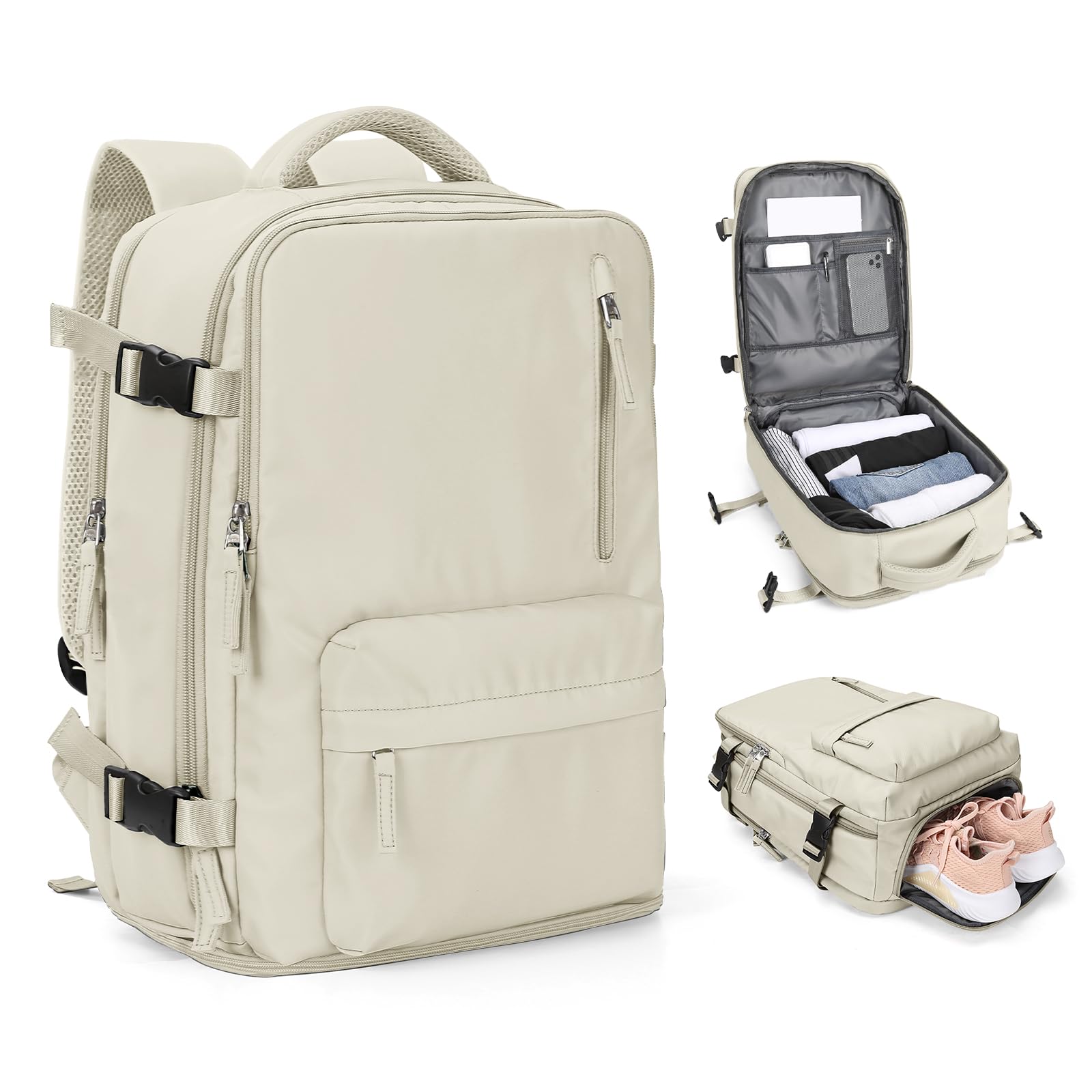 Cabin Bags for Travel, Underseat Carry on Hand Luggage Backpack for Women Airplane Approved Travel Backpack Personal Item Travel Bag 14 inch Laptop Backpack for Business Casual Work Beige