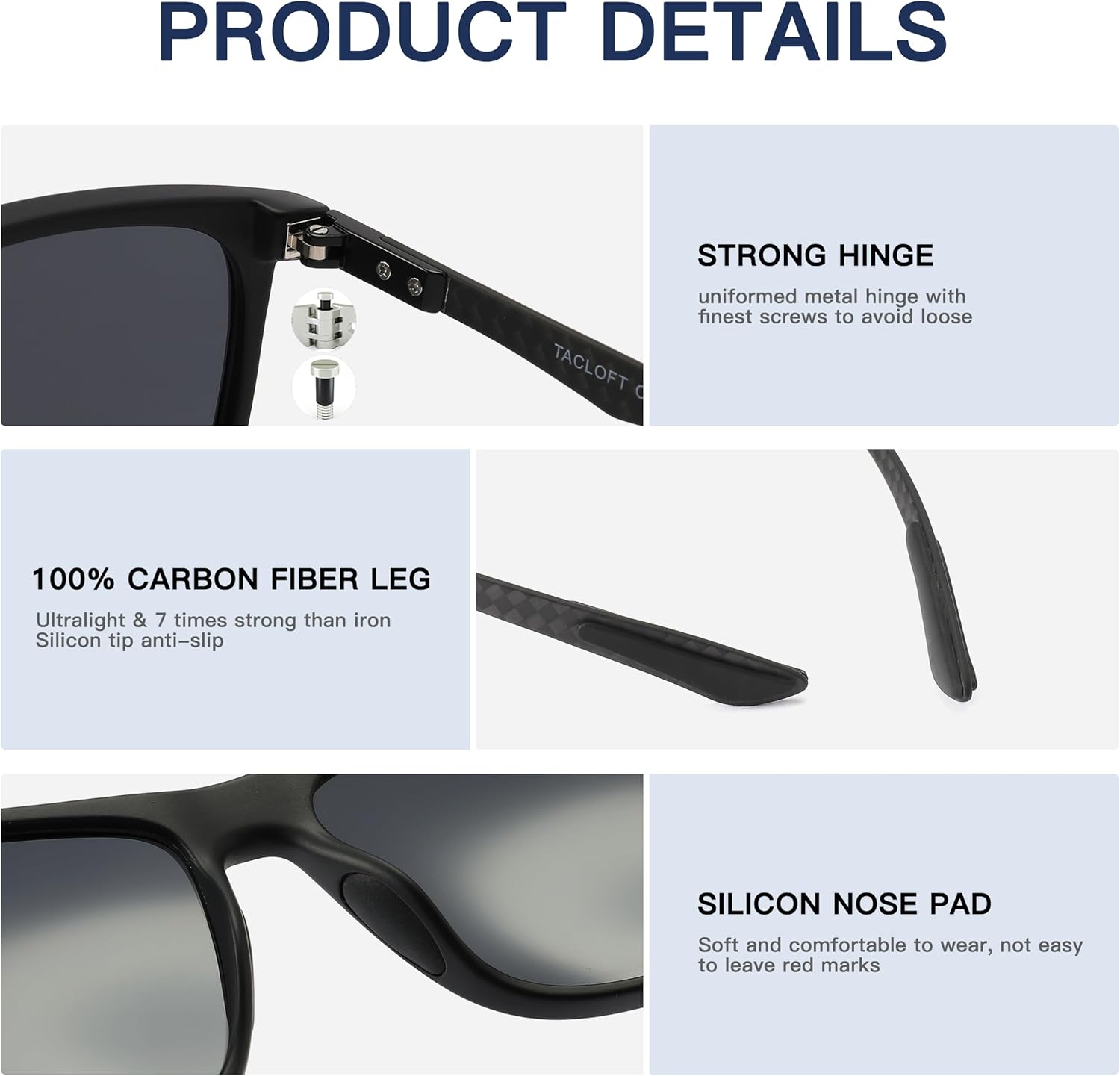 Carbon Fiber Polarized Sunglasses for Men Women, Retro Square Frame, UV400 Protection, HD Grey/Green/Silver/Blue Gradient Lens, Driving Fishing Sports (C1 black frame with Grey lens)