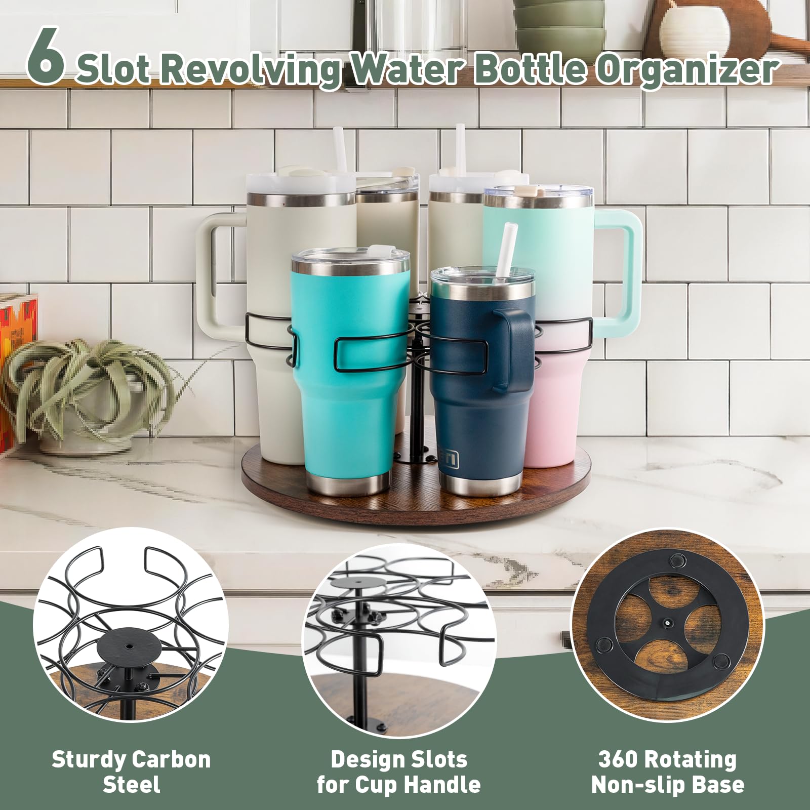 Organizer na butelki wody Stanley, 590-100 ml, obrotowy pojemnik z uchwytem, 6 przegródek, stojak na butelki, organizery kuchenne