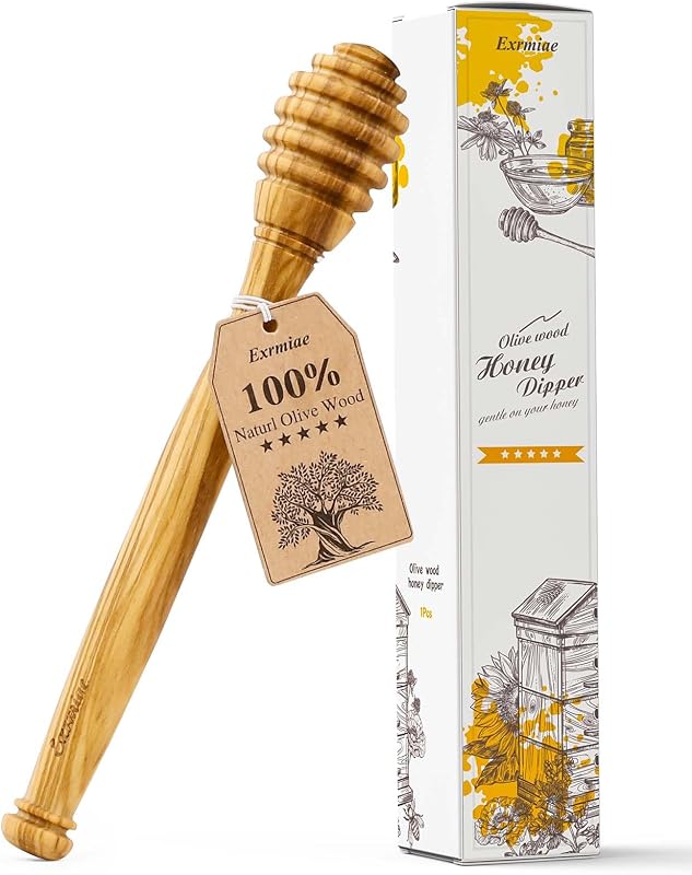 Traditional Olive Wood Honey Dipper - Durable & Warp-Resistant, Preserves Honey Purity, 1pcs, 6.3 Inch