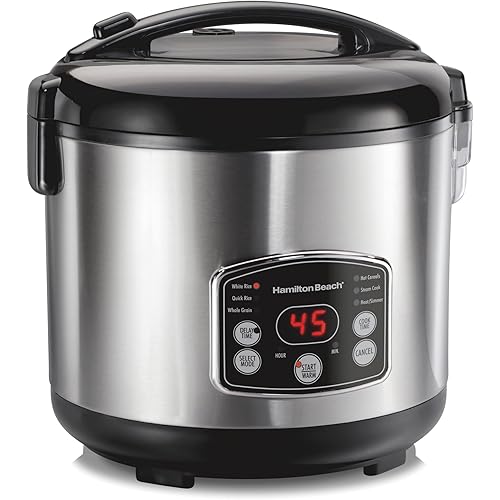 Hamilton Beach Digital Programmable Rice Cooker & Food Steamer, 14 Cups Cooked (7 Uncooked) With Steam & Rinse Basket, Stainless Steel (37548)