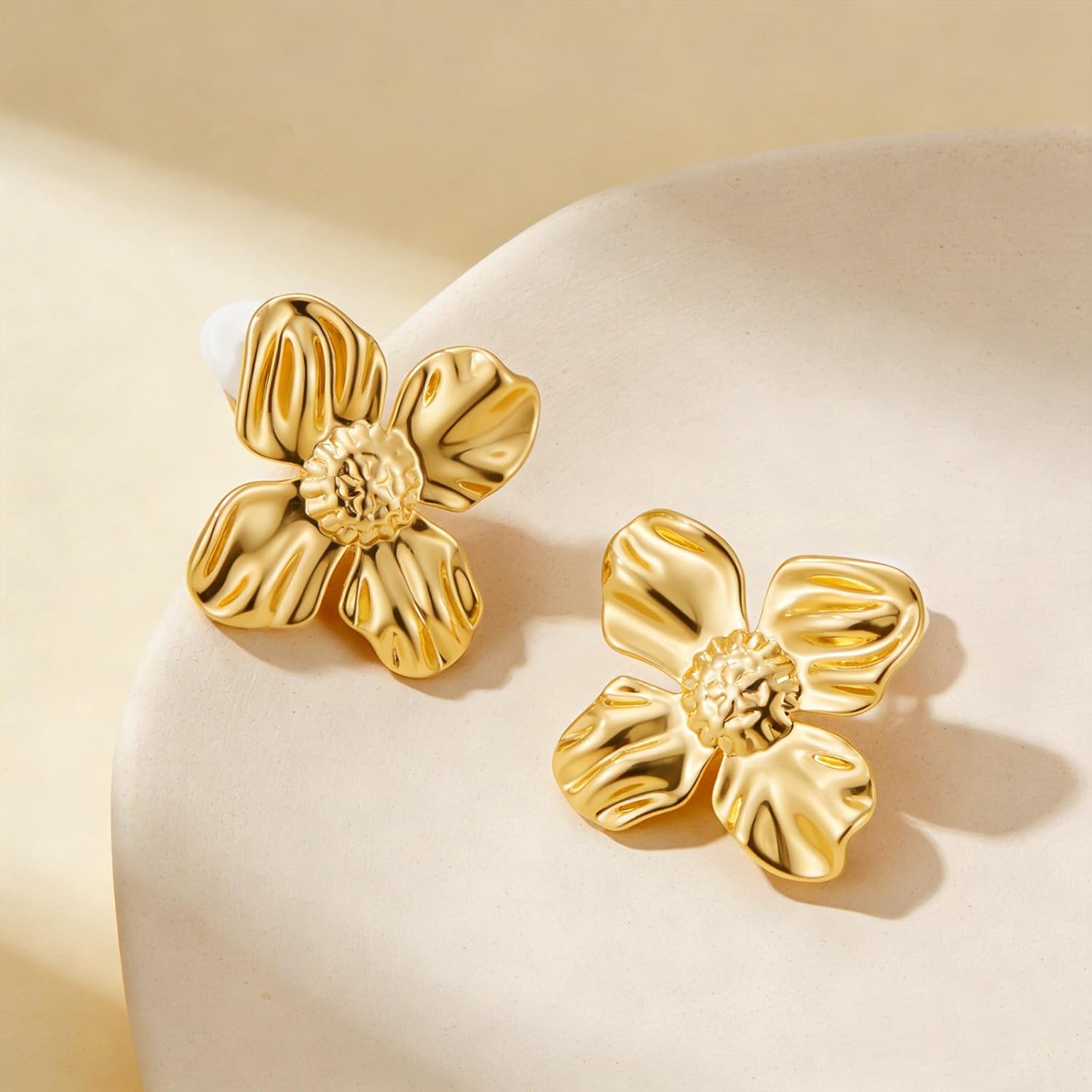 Gold Floral Clip On Earrings for Women 18K Gold Plated Trendy Floral Dangle Clip On Earrings Hypoallergenic Non Pierced Earrings Fashion Jewelry - Image 6
