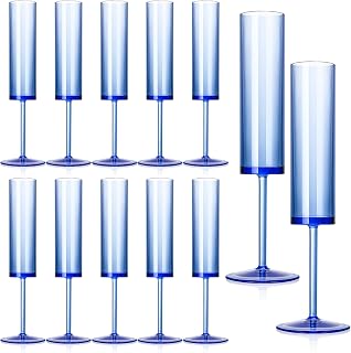 12 PCS Blue Plastic Champagne Flutes 5.4 OZ Clear Acrylic Champagne Flutes Sparkling Wine Glasses Long Stem Crystal Champagne Glasses For Wedding Baby Shower Anniversary Party