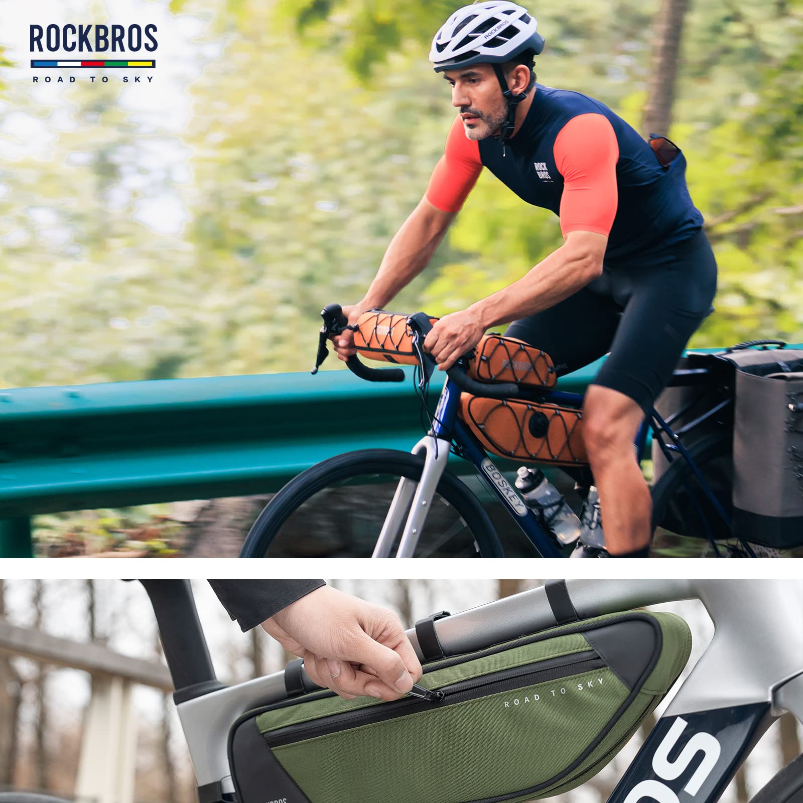 ROCKBROS Road to Sky Borsa Tubo Telaio Triangolo, Borsa Bicicletta Impermeabile per MTB Bici da Corsa, Triangolare da Telaio, Facile Installazione, Grande Capacità 2L