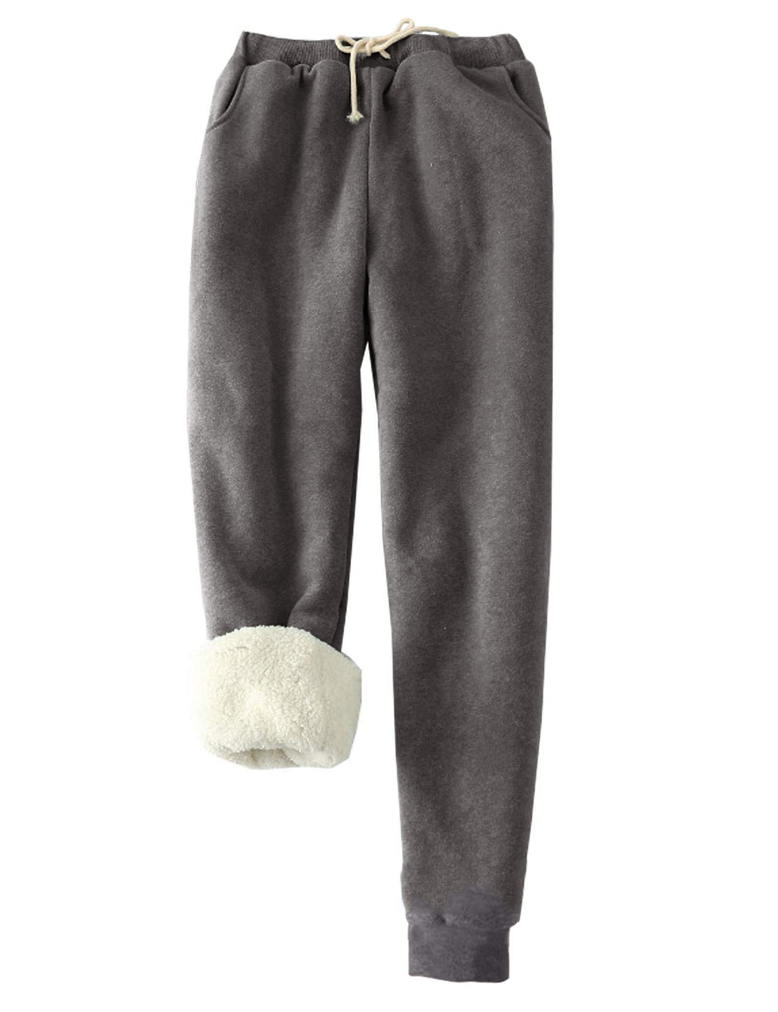 FACDIBY Women's Sweatpants Sherpa Lined Winter Warm Athletic Jogger Fleece Pants - - Large