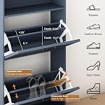 Shoe Storage Cabinet with 2 Flip Drawers, 24" W Farmhouse Modern Hidden Shoes Rack with Adjustable Shelves & Open Storage, Narrow Slim Shoe Organizer for Front Door Entrance, Entryway, Navy Blue
