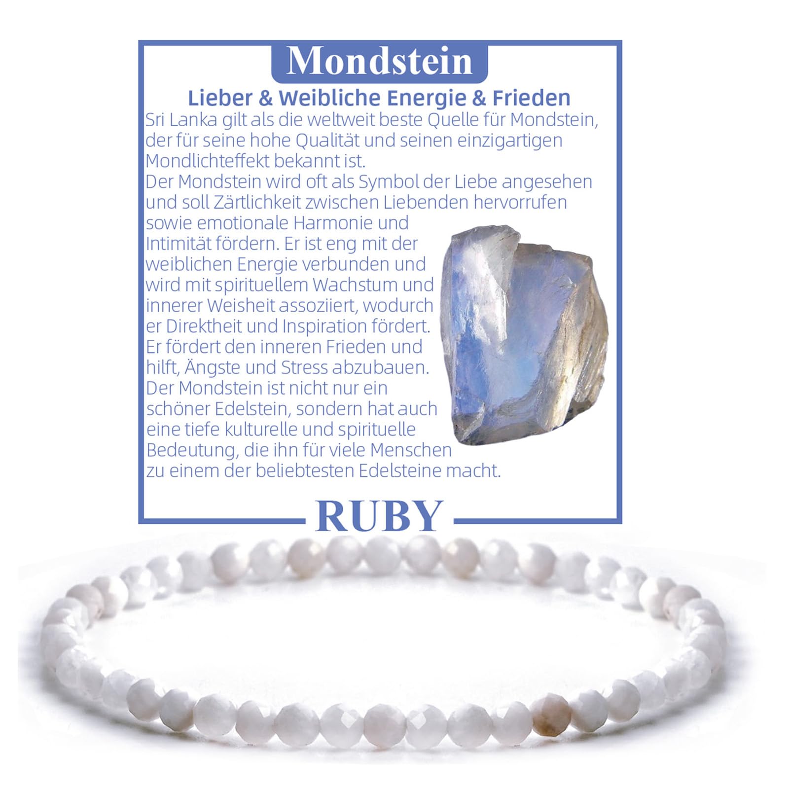RUBY Perlenarmband Damen - Hochwertiges 4mm Edelstein Armband aus Facettierten Echten Natursteinen - Inklusive Geschenkbox Geschenk für Sie