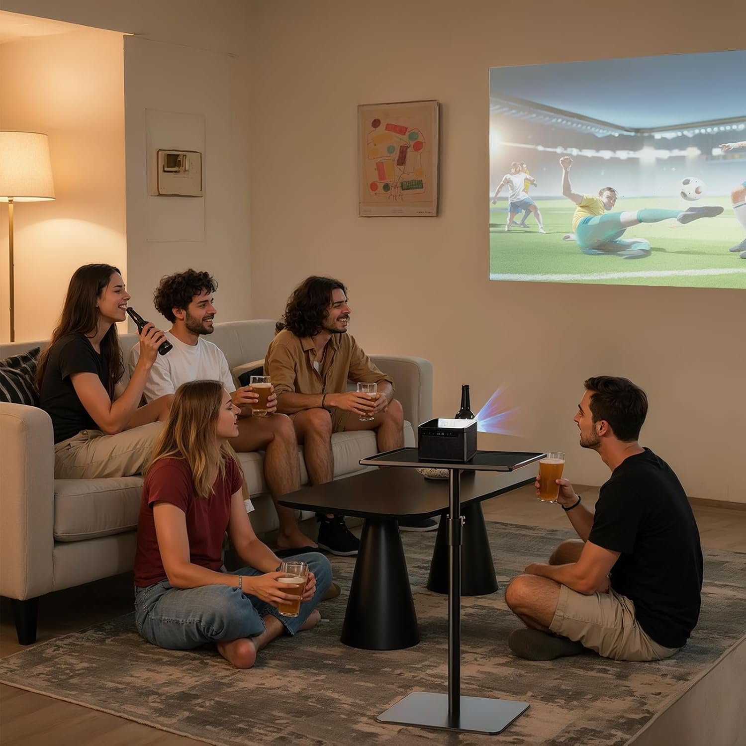 Height Adjustable C Shaped End Table,Metal Sofa Side Table,Small TV Tray Table for Small Spaces with Matte Black Tray,Bed Table Drink Coffee Tables for Bedroom,Black